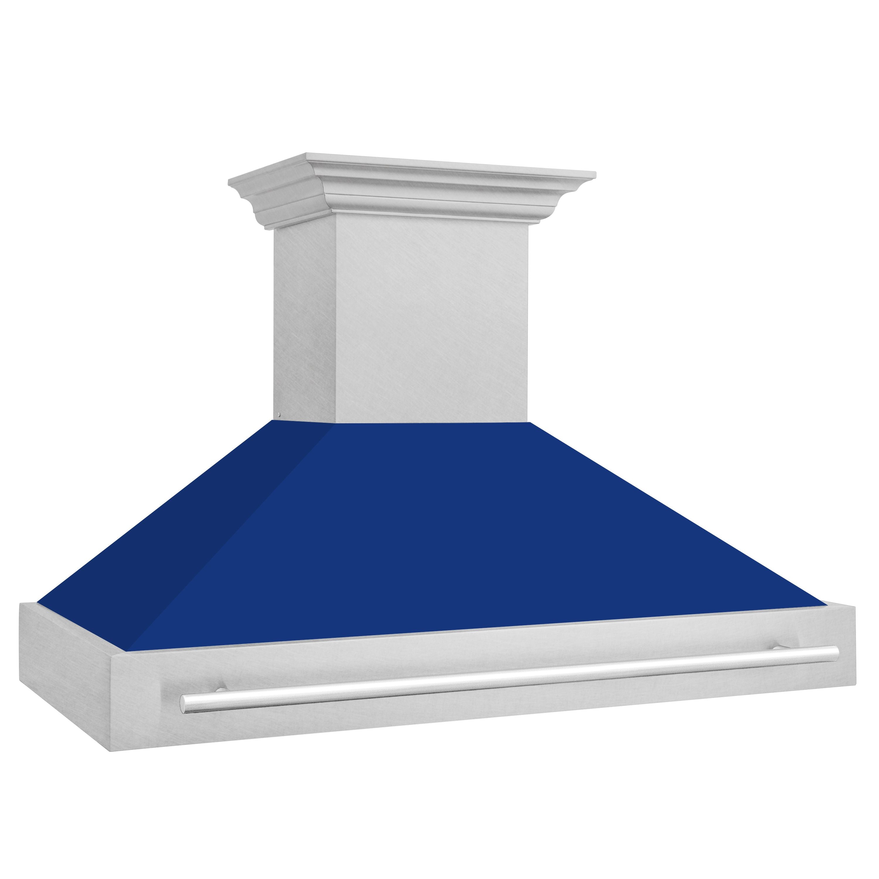 ZLINE 48 in Wall Mount Range Hood 700 CFM Satin Stainless Steel Blue Gloss Shell Stainless Steel Handle (8654SNX-BG-48)