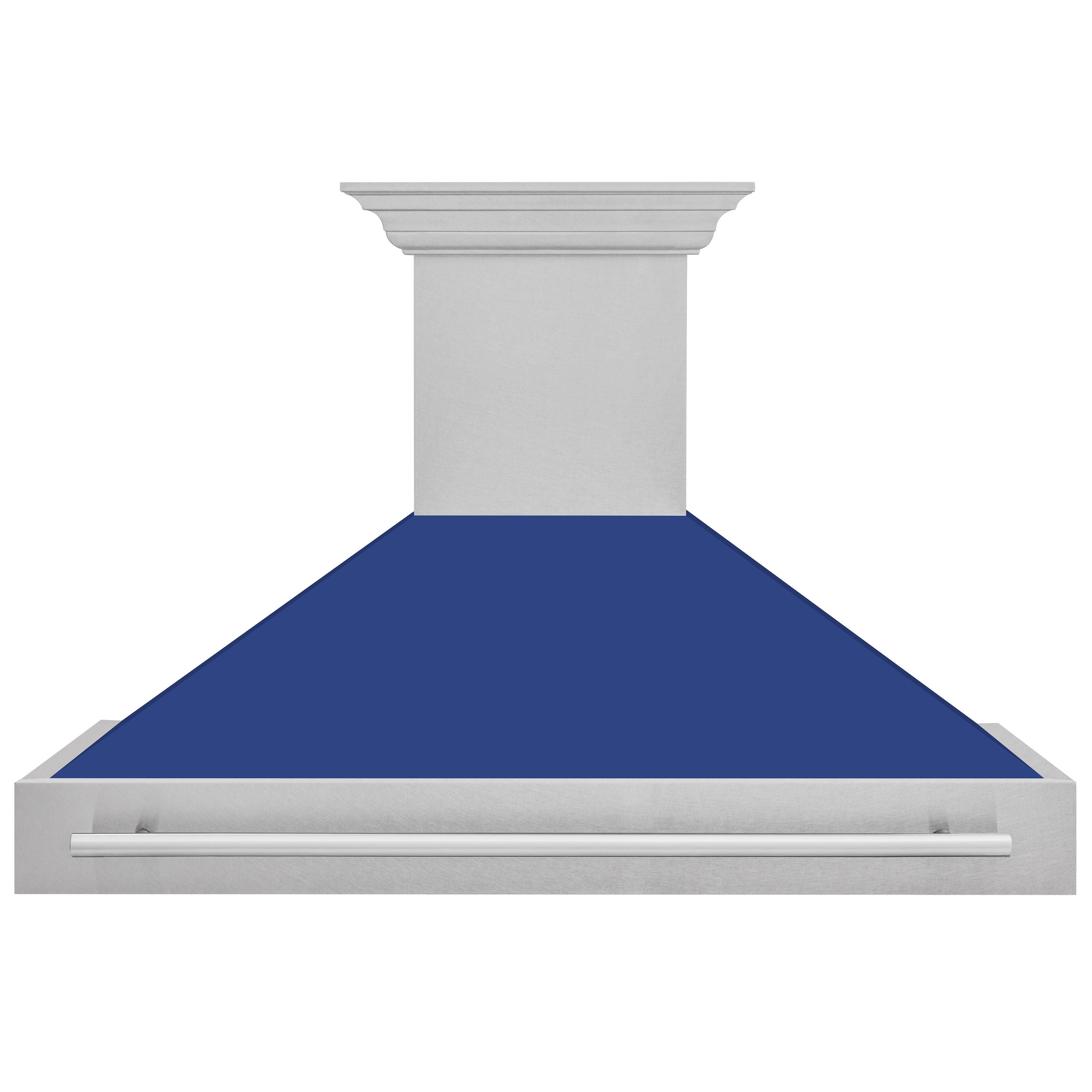 ZLINE 48 in. Wall Mount Range Hood Satin Stainless Steel Blue Matte Shell 4-Speed Ventilation LED Lighting (8654SNX-BM-48)