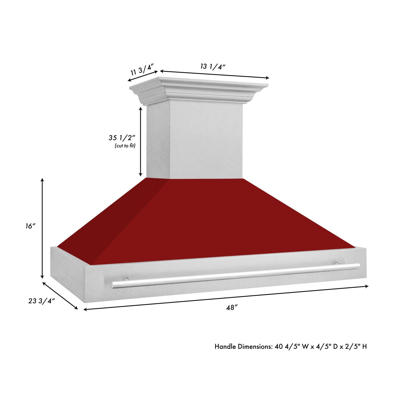 ZLINE 48 in. Wall Mount Range Hood Satin Stainless Steel Red Gloss Shell 700 CFM 4-Speed Fan Stainless Steel Handle (8654SNX-RG-48)