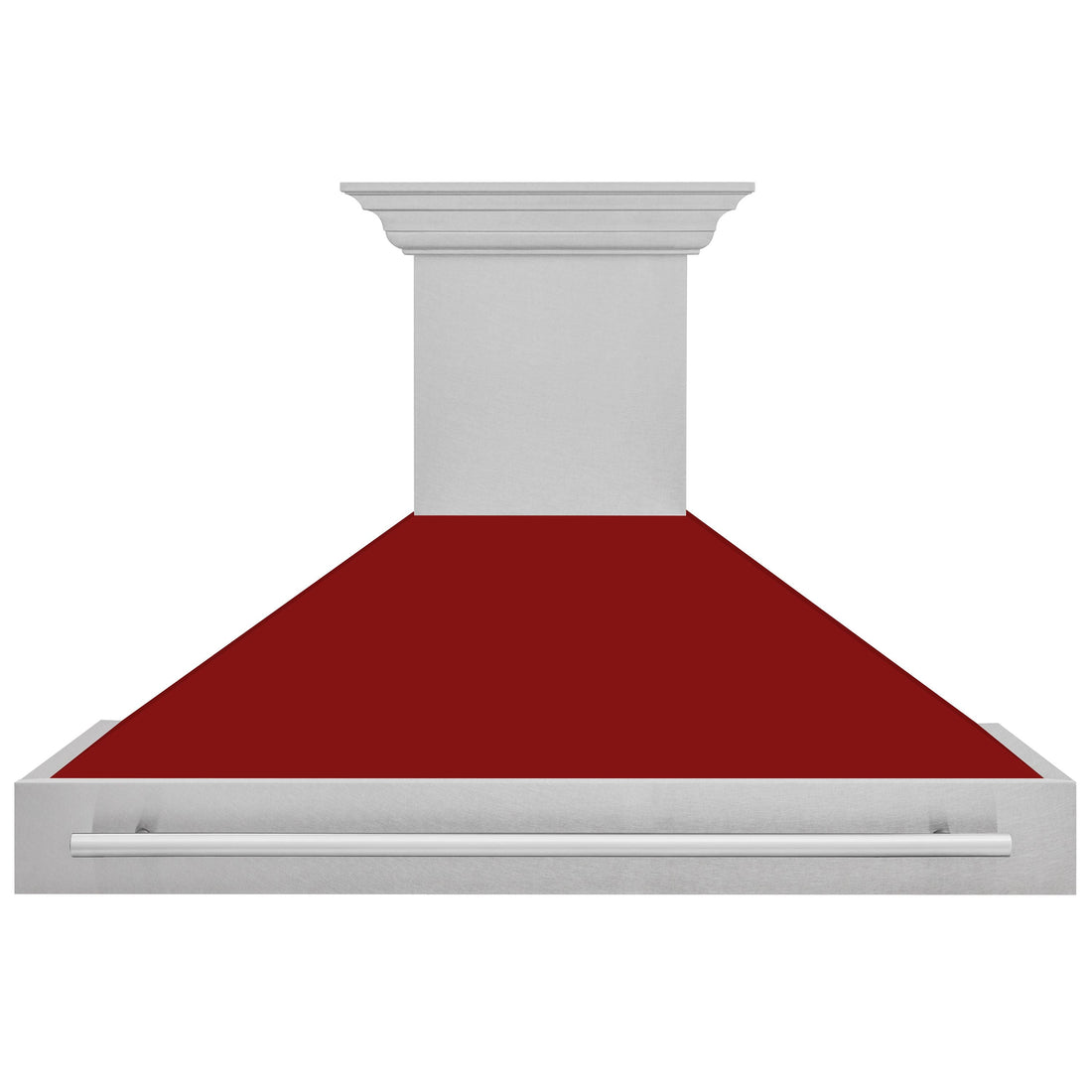 ZLINE 48 in. Wall Mount Range Hood Satin Stainless Steel Red Gloss Shell 700 CFM 4-Speed Fan Stainless Steel Handle (8654SNX-RG-48)