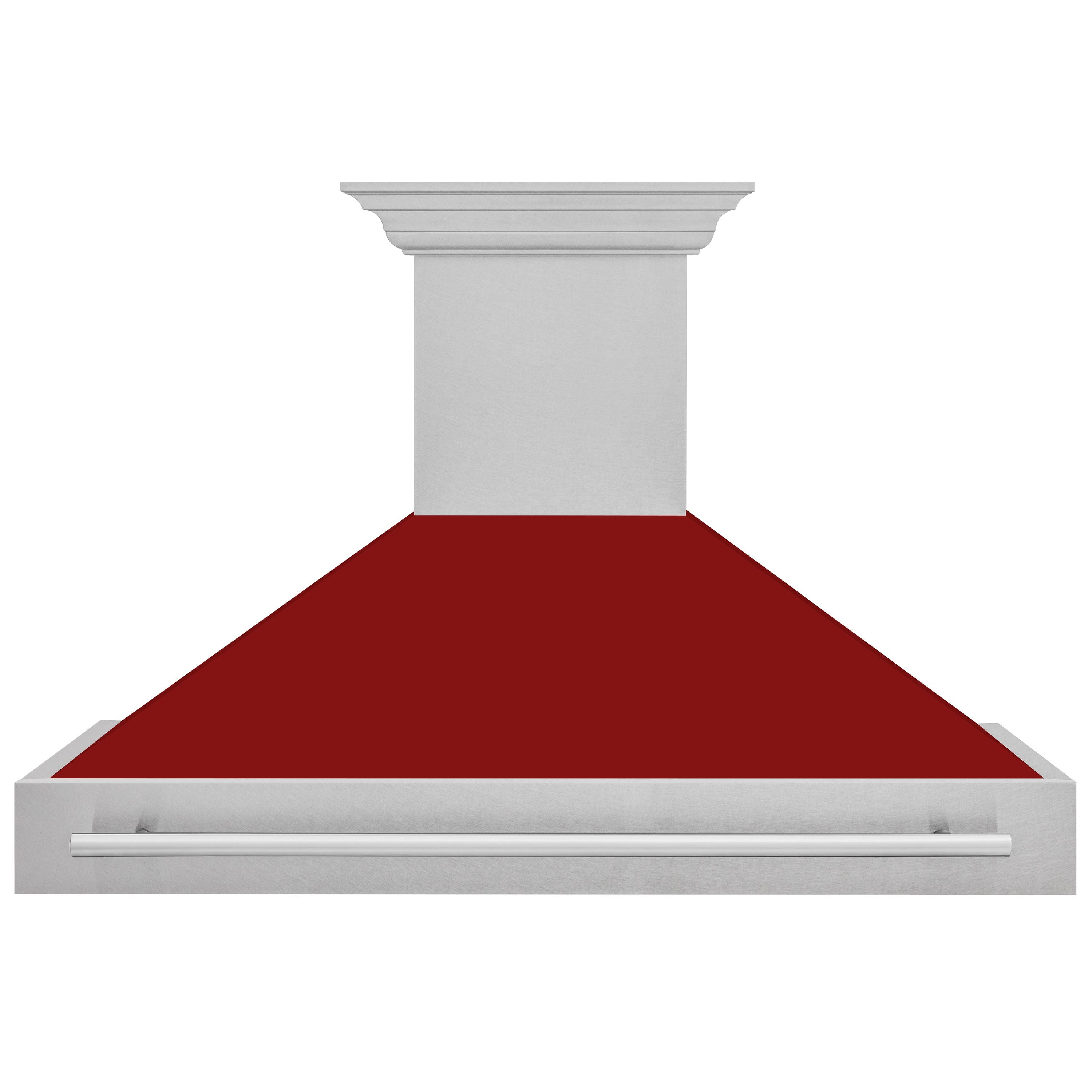 ZLINE 48 in. Wall Mount Range Hood Satin Stainless Steel Red Gloss Shell 700 CFM 4-Speed Fan Stainless Steel Handle (8654SNX-RG-48)
