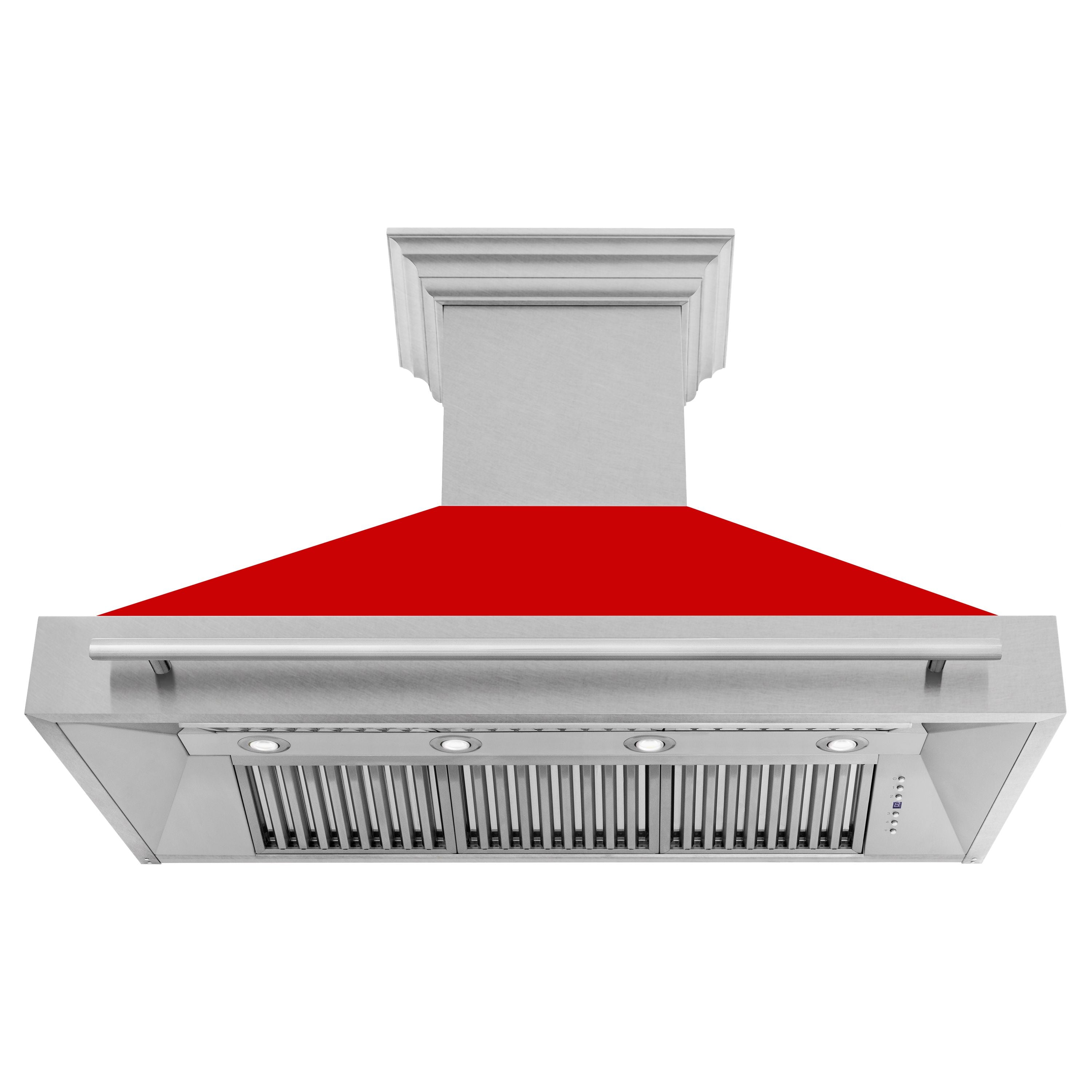 ZLINE 48 in Wall Mount Range Hood 400 CFM Satin Stainless Steel Red Matte Shell LED Lighting Dishwasher Safe Filters (8654SNX-RM-48)