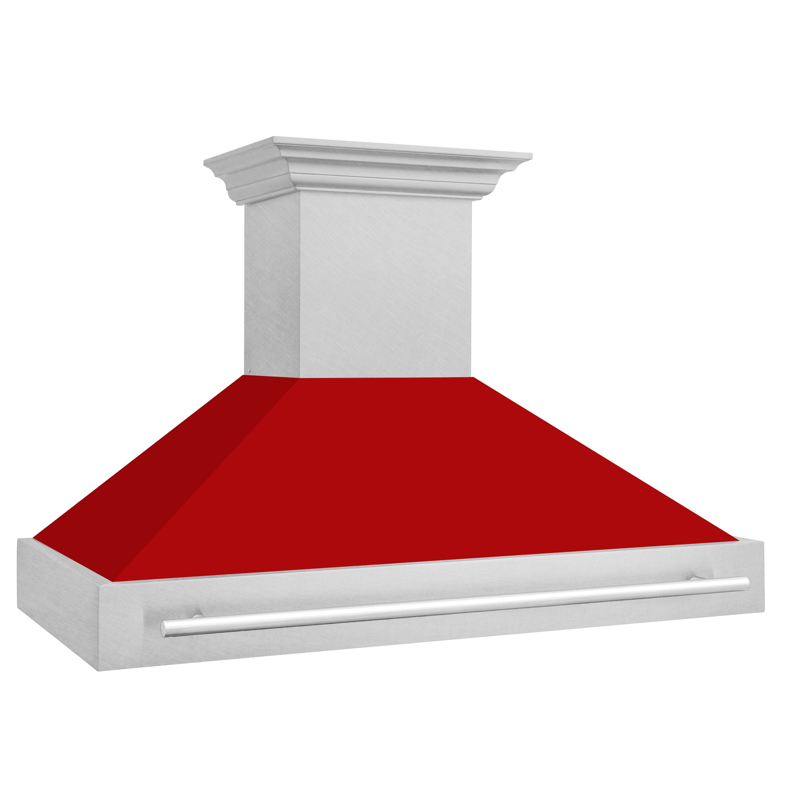 ZLINE 48 in Wall Mount Range Hood 400 CFM Satin Stainless Steel Red Matte Shell LED Lighting Dishwasher Safe Filters (8654SNX-RM-48)