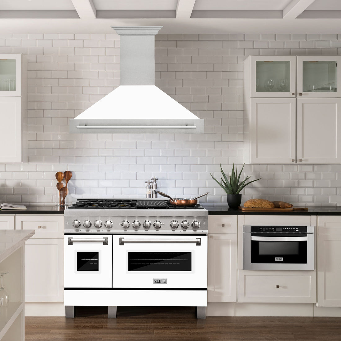 ZLINE 48 in. Wall Mount Range Hood Satin Stainless Steel White Matte Shell 700 CFM (8654SNX-WM-48)