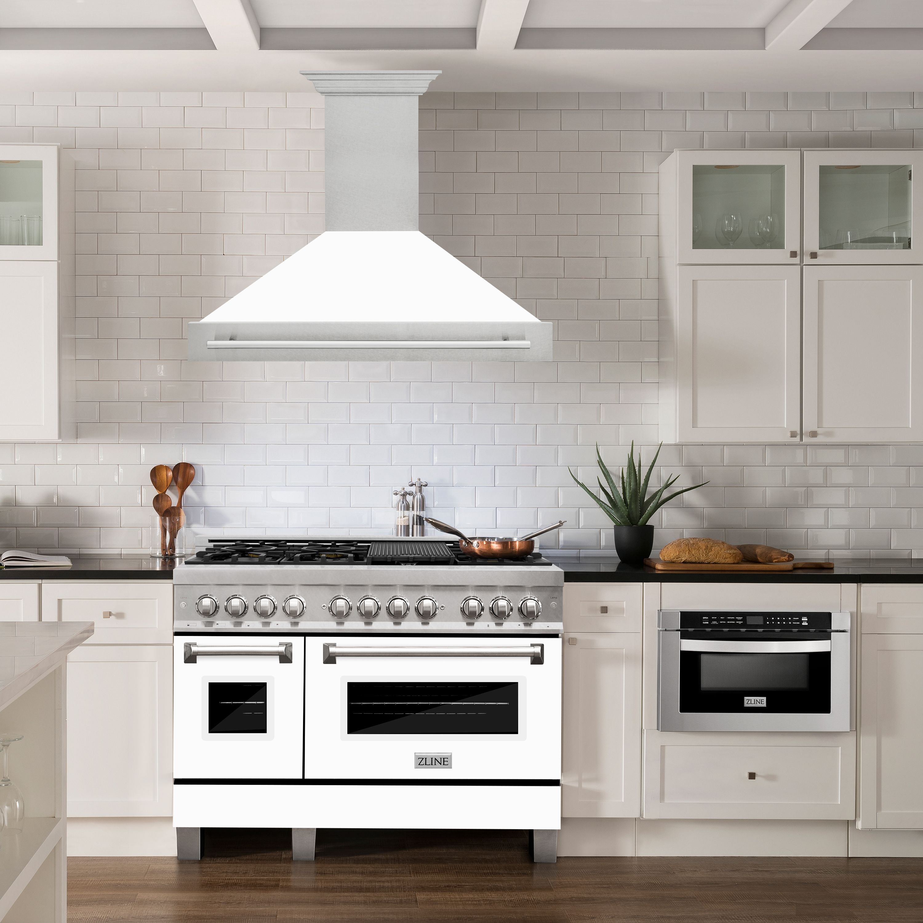 ZLINE 48 in. Wall Mount Range Hood Satin Stainless Steel White Matte Shell 700 CFM (8654SNX-WM-48)