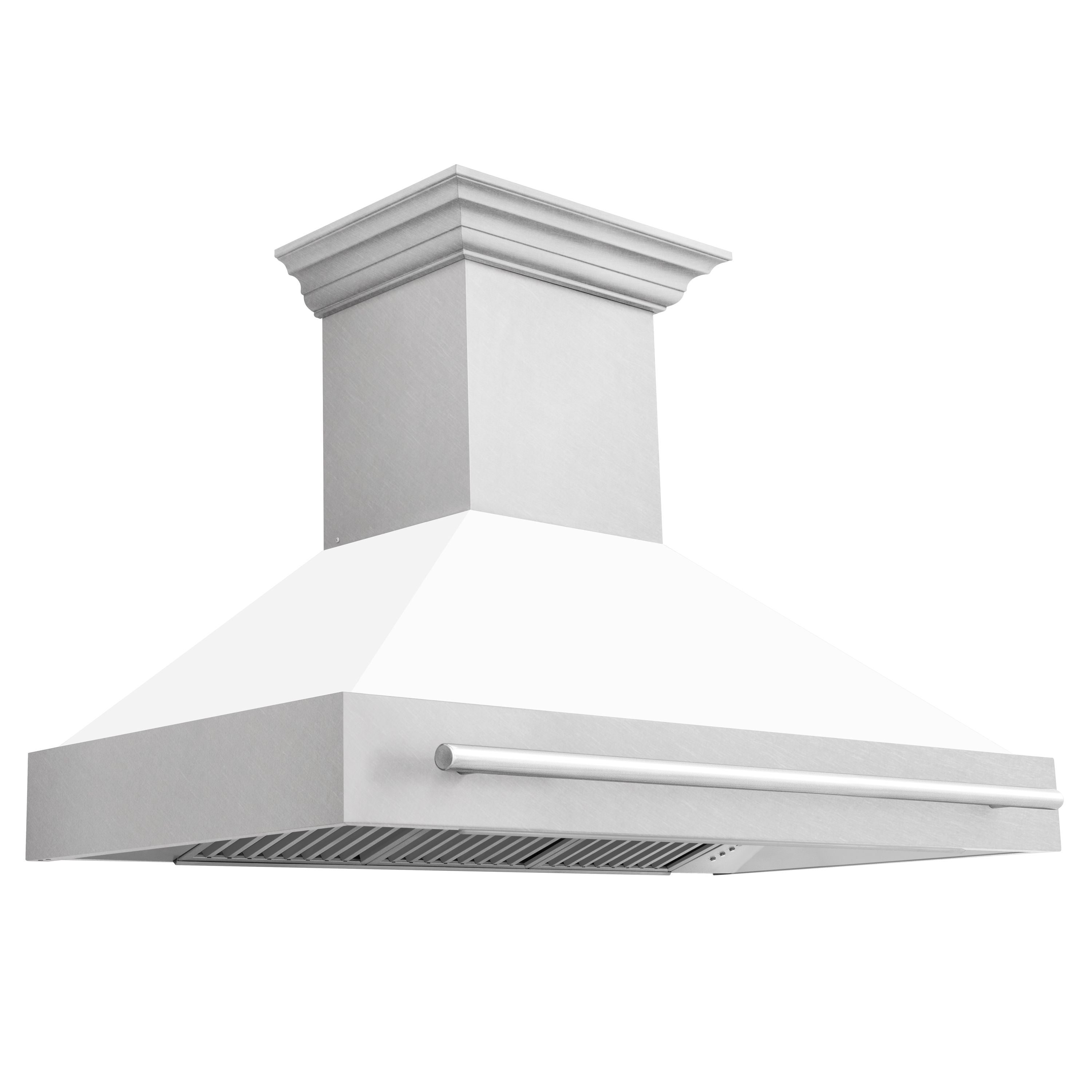 ZLINE 48 in. Wall Mount Range Hood Satin Stainless Steel White Matte Shell 700 CFM (8654SNX-WM-48)