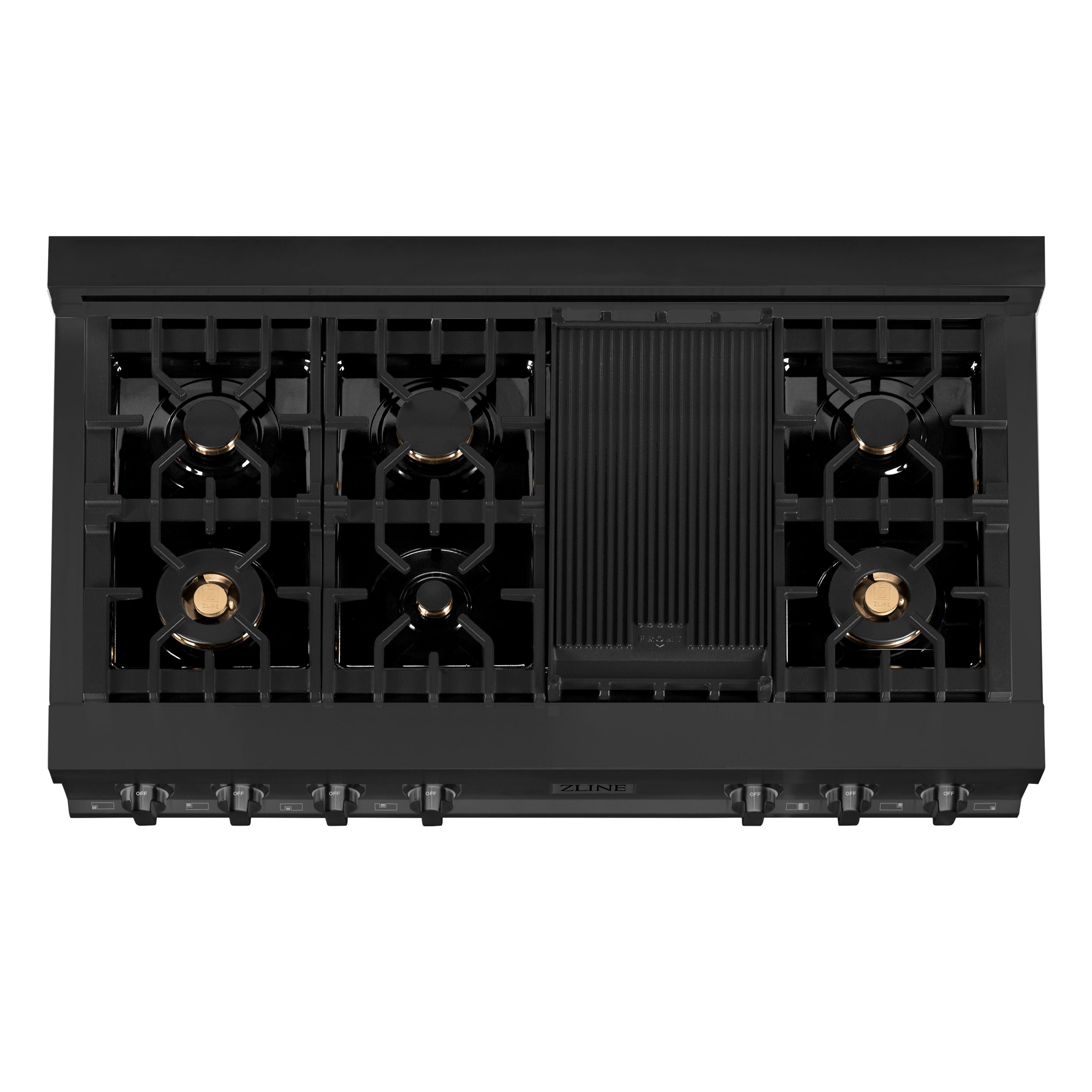 ZLINE 4-Piece Appliance Package - 48 In. Rangetop, Range Hood, Refrigerator, and Wall Oven in Black Stainless Steel, 4KPR-RTBRH48-AWS