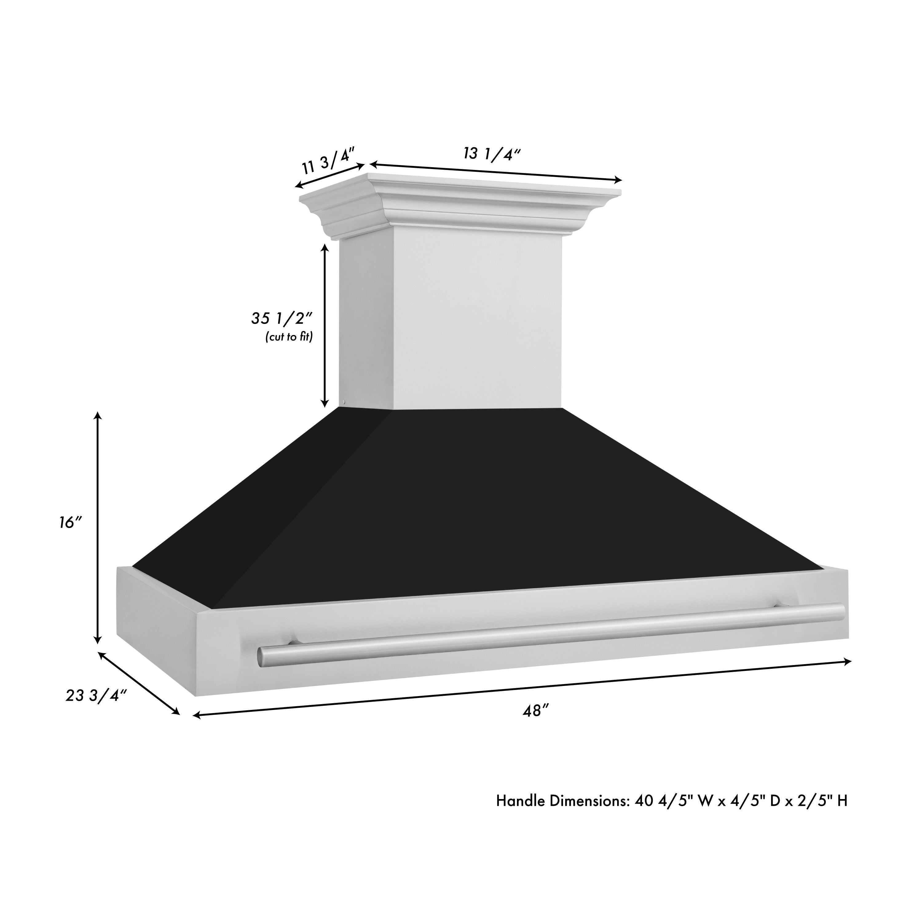 ZLINE 48 in. Wall Mount Range Hood Stainless Steel Black Matte Shell Stainless Steel Handle (8654STX-BLM-48)