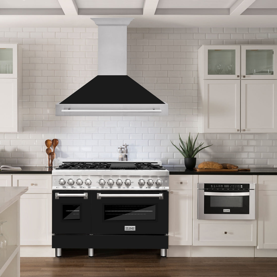 ZLINE 48 in. Wall Mount Range Hood Stainless Steel Black Matte Shell Stainless Steel Handle (8654STX-BLM-48)