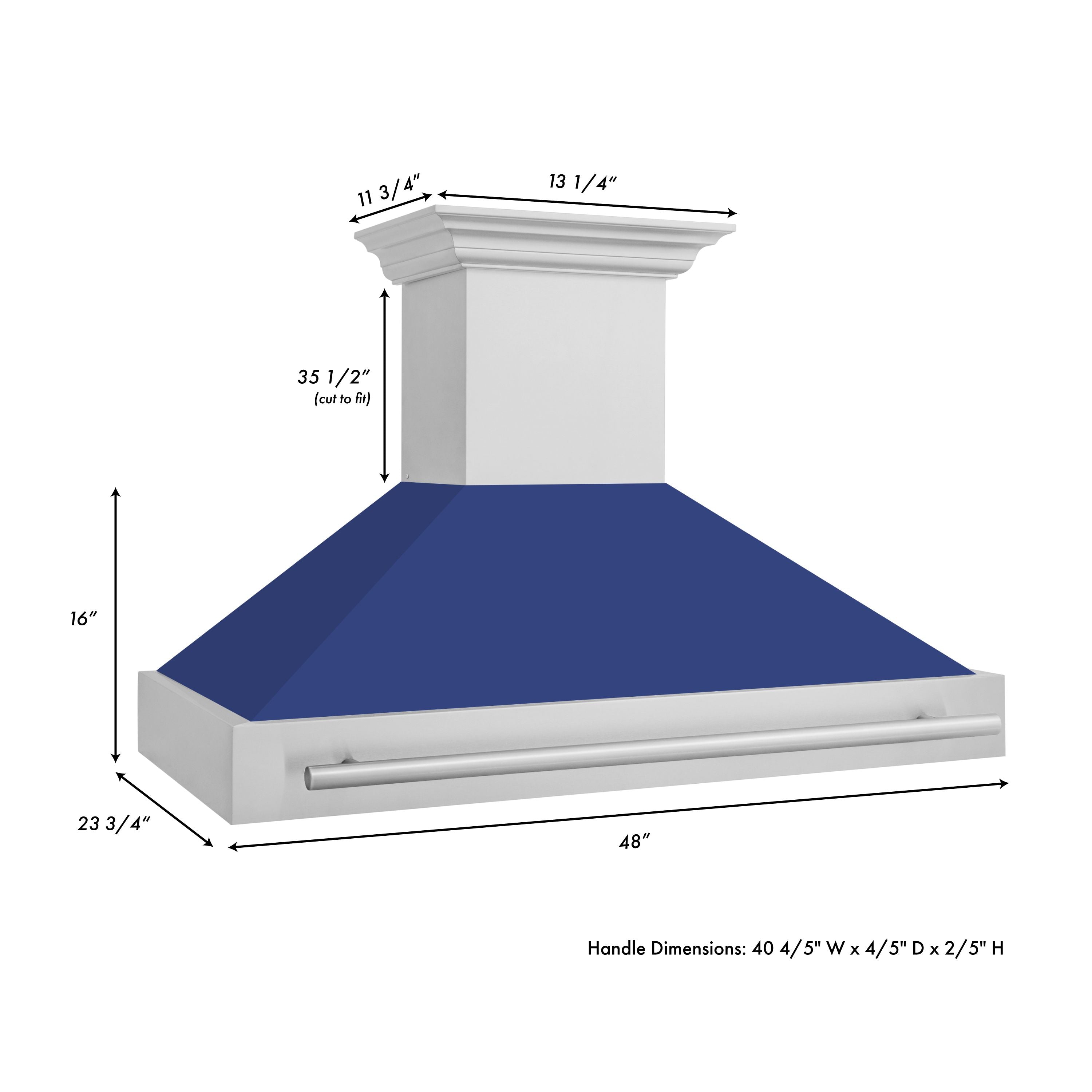 ZLINE 48 in. Range Hood Stainless Steel Blue Matte Shell Stainless Steel Handle 8654STX-BM-48