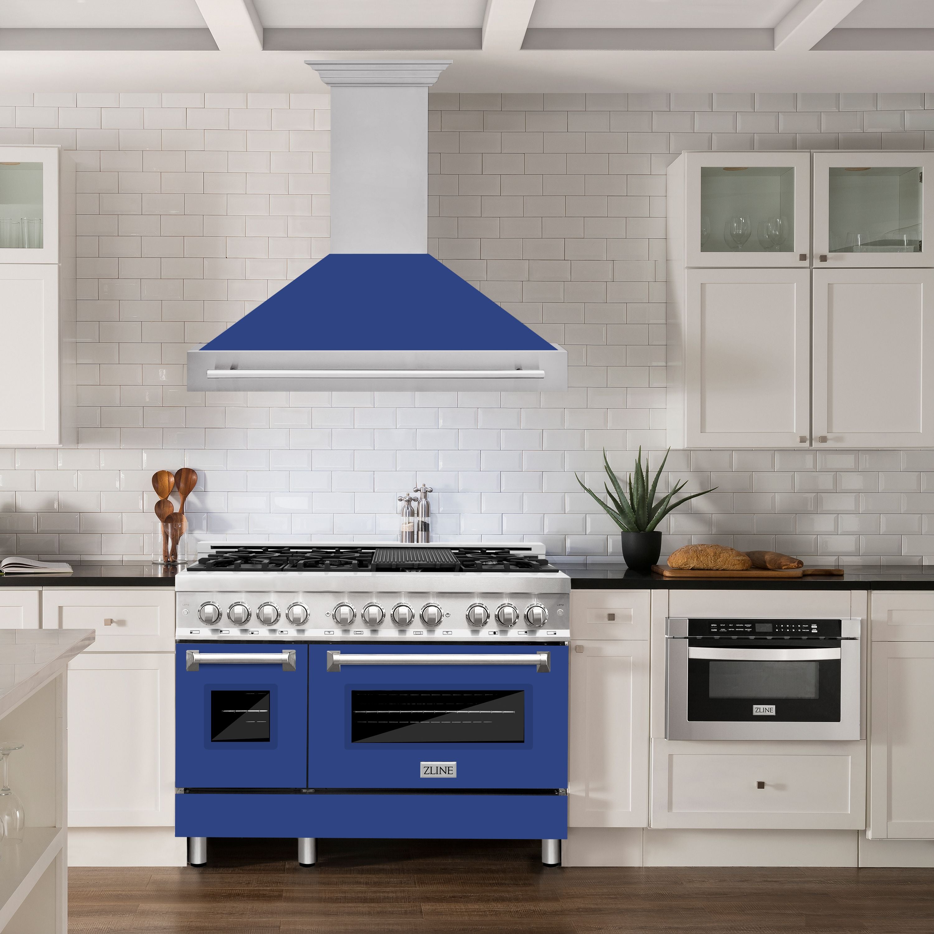 ZLINE 48 in. Range Hood Stainless Steel Blue Matte Shell Stainless Steel Handle 8654STX-BM-48