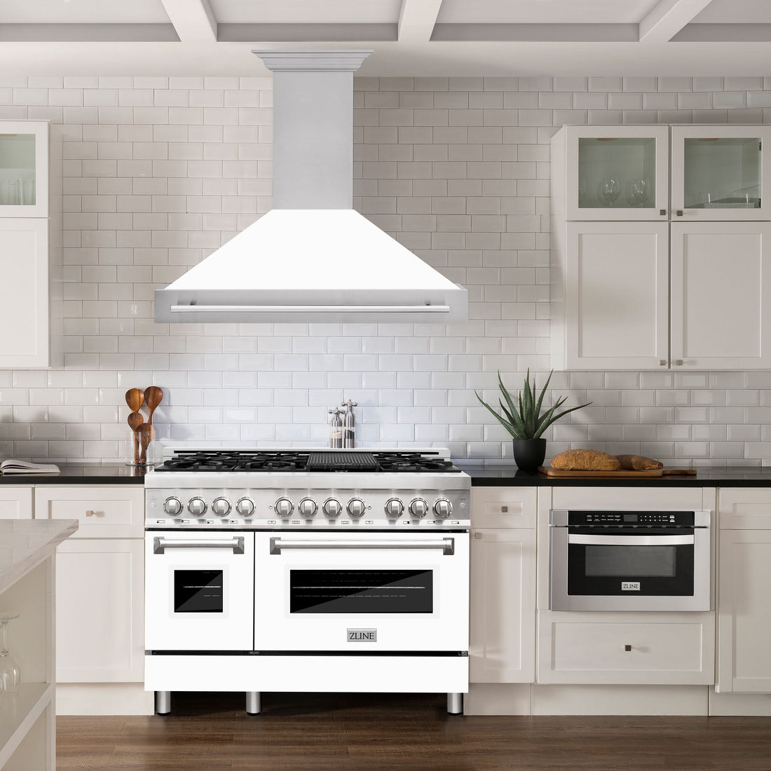 ZLINE 48 in. Wall Mount Range Hood Stainless Steel White Matte Shell 4-Speed 400 CFM (8654STX-WM-48)