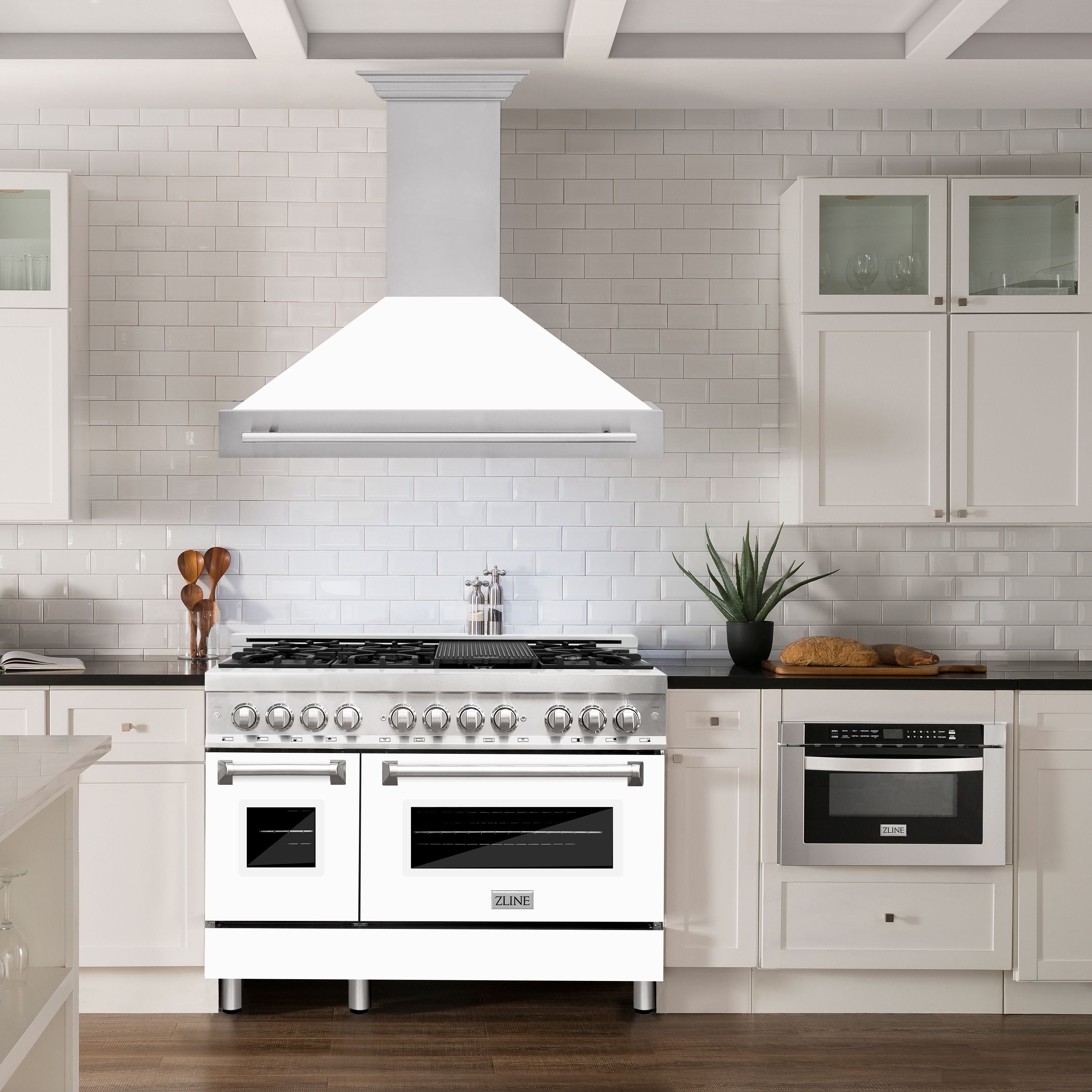 ZLINE 48 in. Wall Mount Range Hood Stainless Steel White Matte Shell 4-Speed 400 CFM (8654STX-WM-48)
