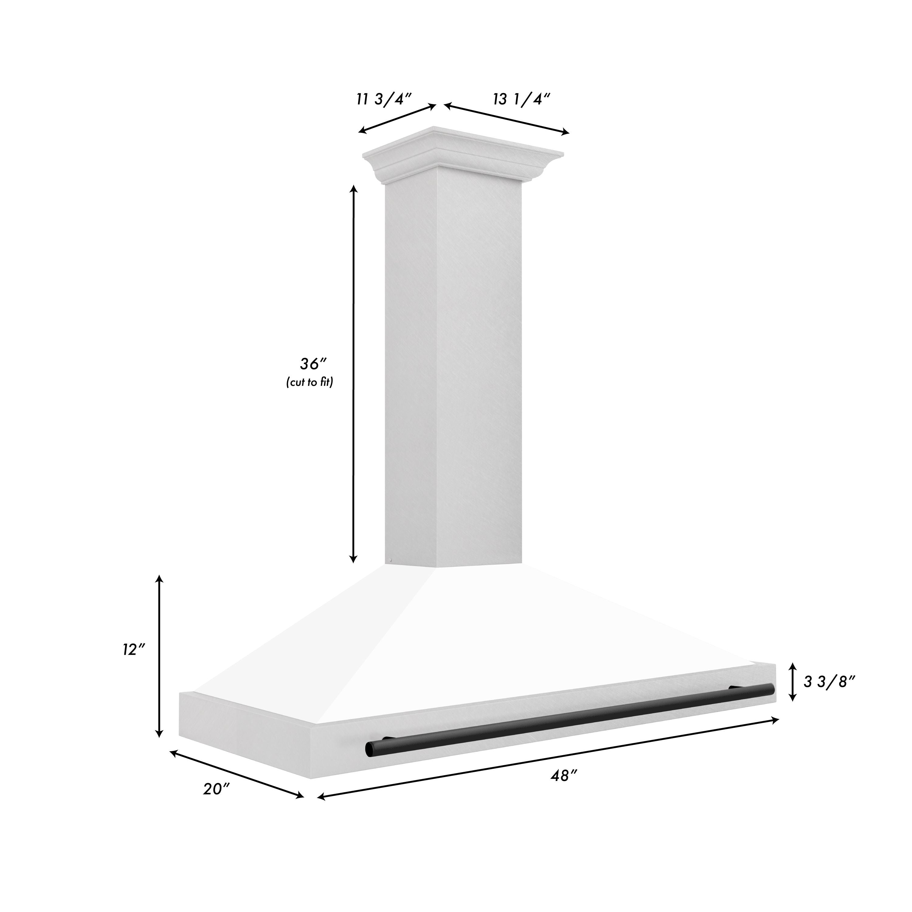 ZLINE 48 in. Wall Mount Range Hood Convertible Satin Stainless Steel White Matte Matte Black Handle (KB4SNZ-WM48-MB)