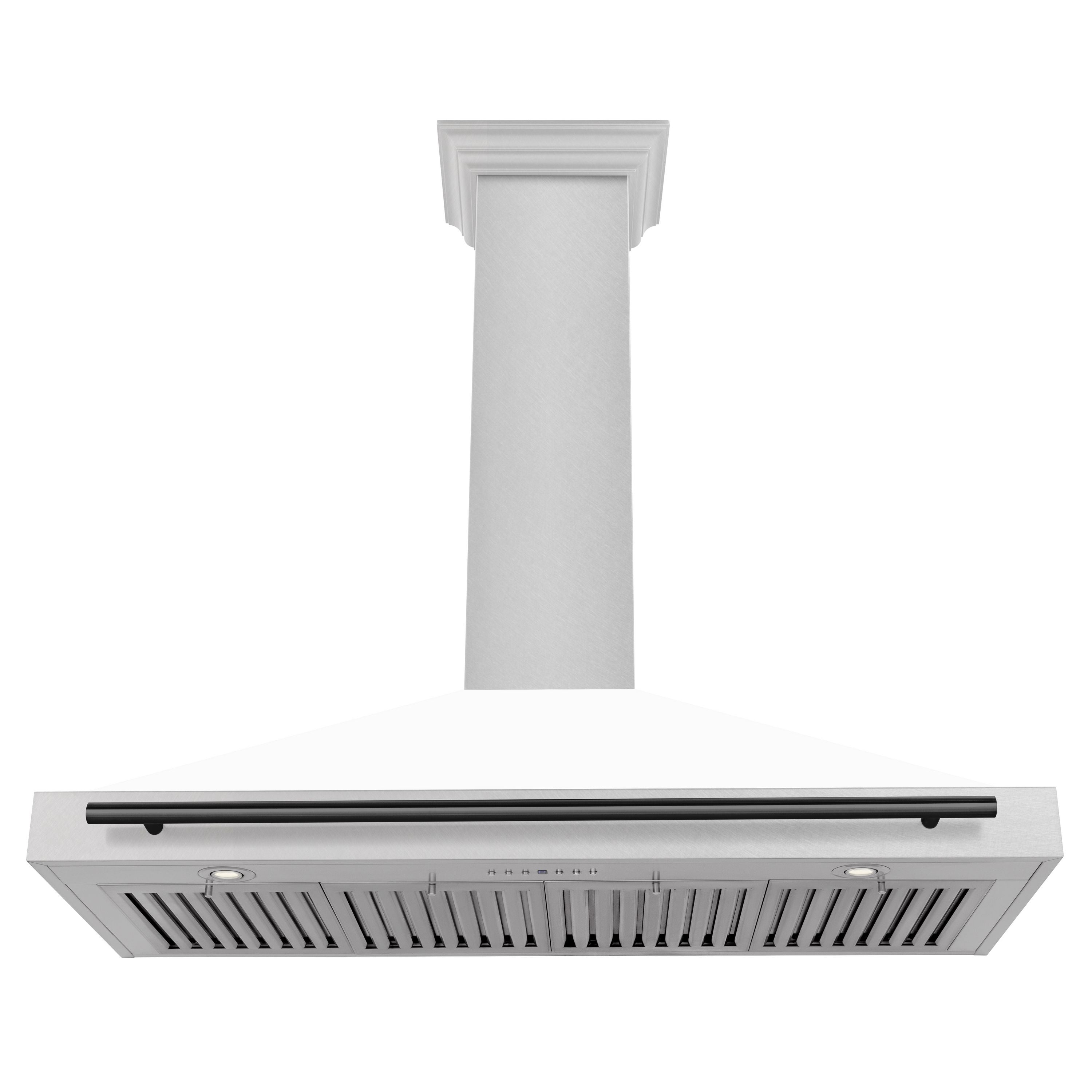 ZLINE 48 in. Wall Mount Range Hood Convertible Satin Stainless Steel White Matte Matte Black Handle (KB4SNZ-WM48-MB)