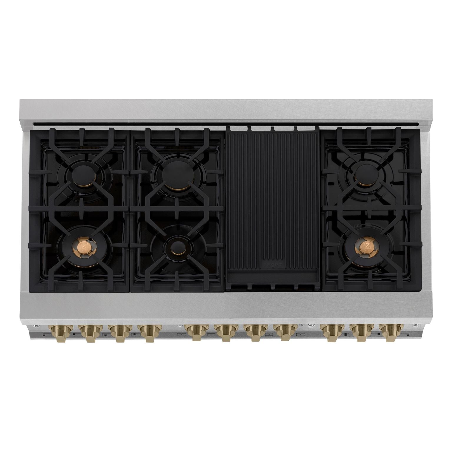 ZLINE Autograph Package - 48 In. Dual Fuel Range and Range Hood in Satin Stainless Steel with Champagne Bronze Accents, 2AKPR-RASRH48-CB