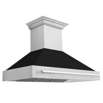 ZLINE 48 in. Wall Mount Range Hood DuraSnow Stainless Steel Black Matte Shell 4-Speed Fan LED Lighting (8654SNX-BLM48)