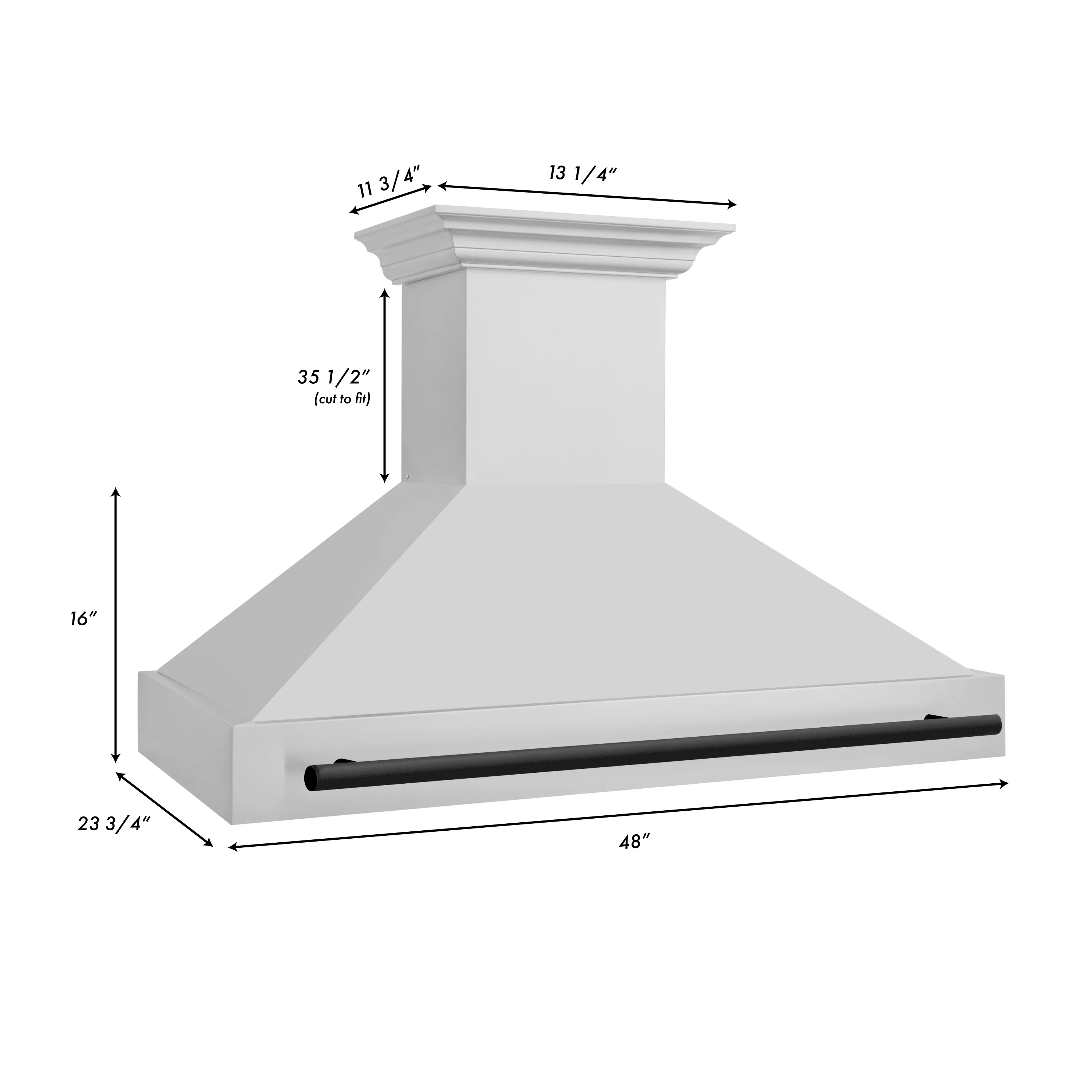 ZLINE 48 Inch Wall Mount Range Hood Stainless Steel Matte Black Handle 8654STZ-48-MB