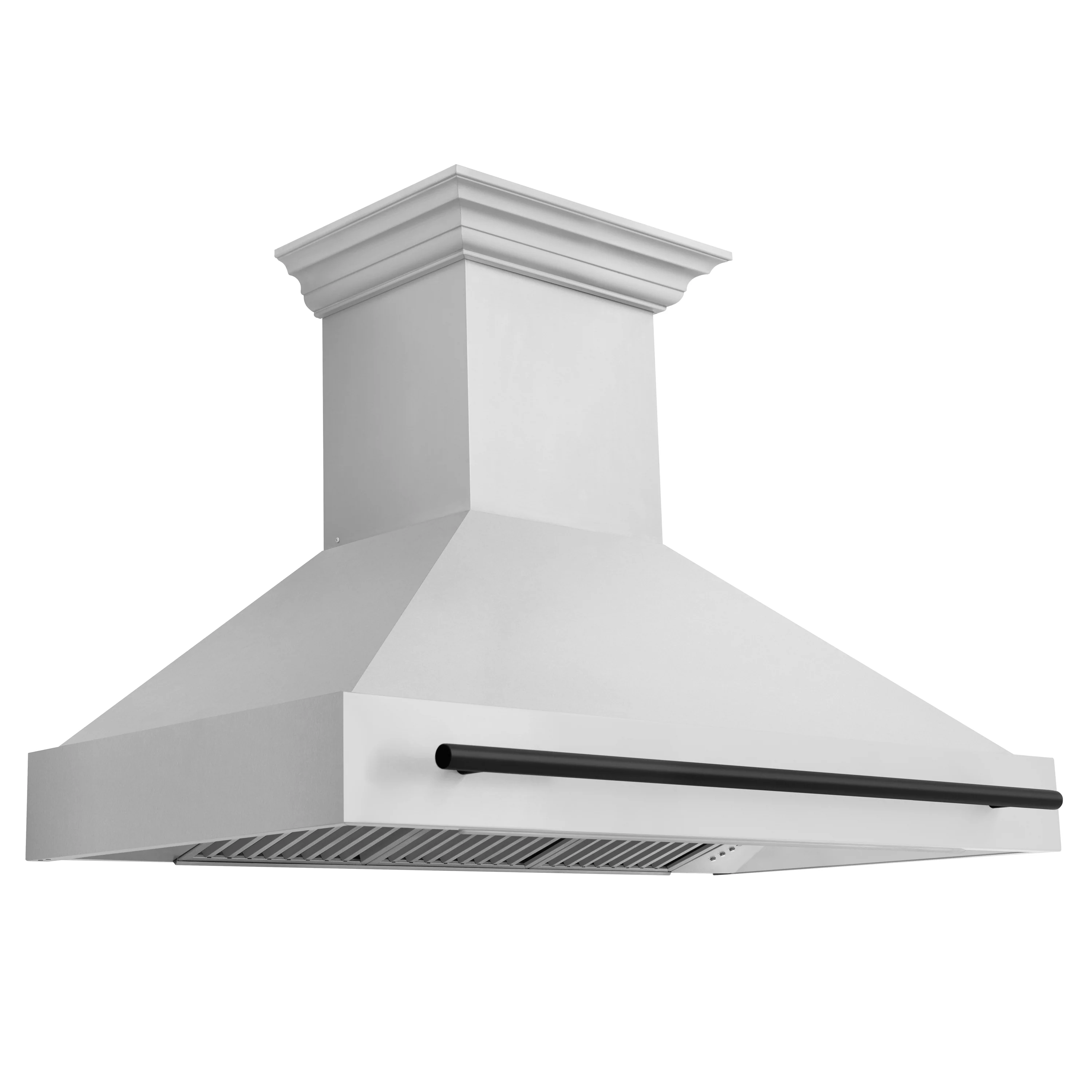 ZLINE 48 Inch Wall Mount Range Hood Stainless Steel Matte Black Handle 8654STZ-48-MB