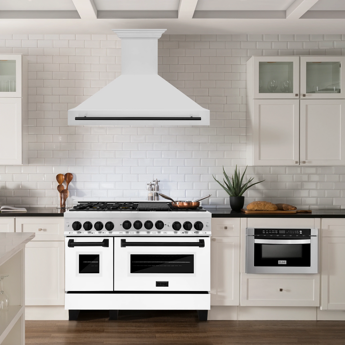 ZLINE 48 Inch Wall Mount Range Hood Stainless Steel Matte Black Handle 8654STZ-48-MB
