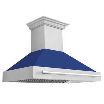 ZLINE 48 in. Wall Mount Range Hood Stainless Steel Blue Matte Shell 4-Speed Fan 400 CFM (8654STX-BM48)