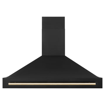 ZLINE 48 in. Wall Mount Range Hood Black Stainless Steel Gold Handle 400 CFM (BS655Z-48-G)