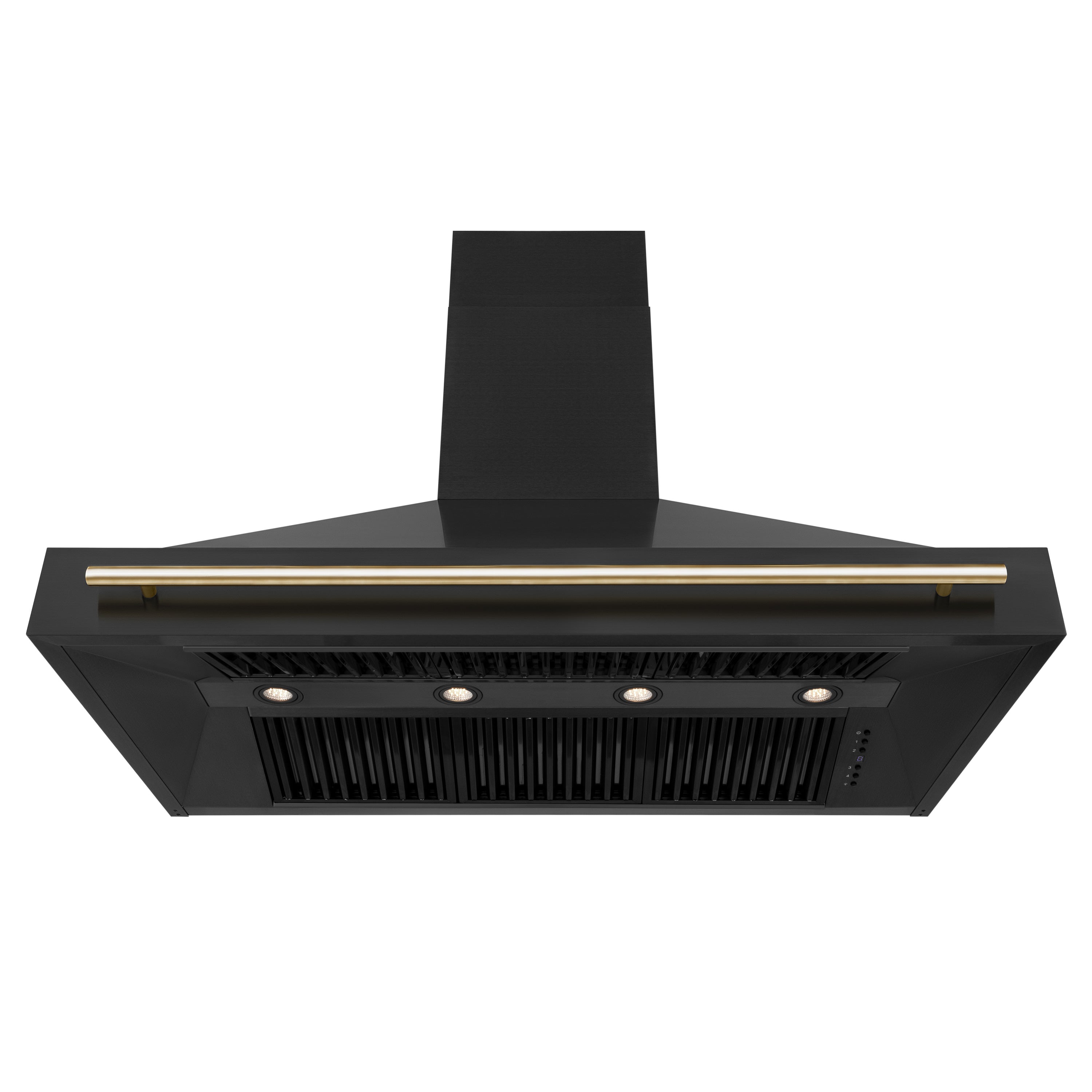 ZLINE 48 in. Wall Mount Range Hood Black Stainless Steel Gold Handle 400 CFM (BS655Z-48-G)