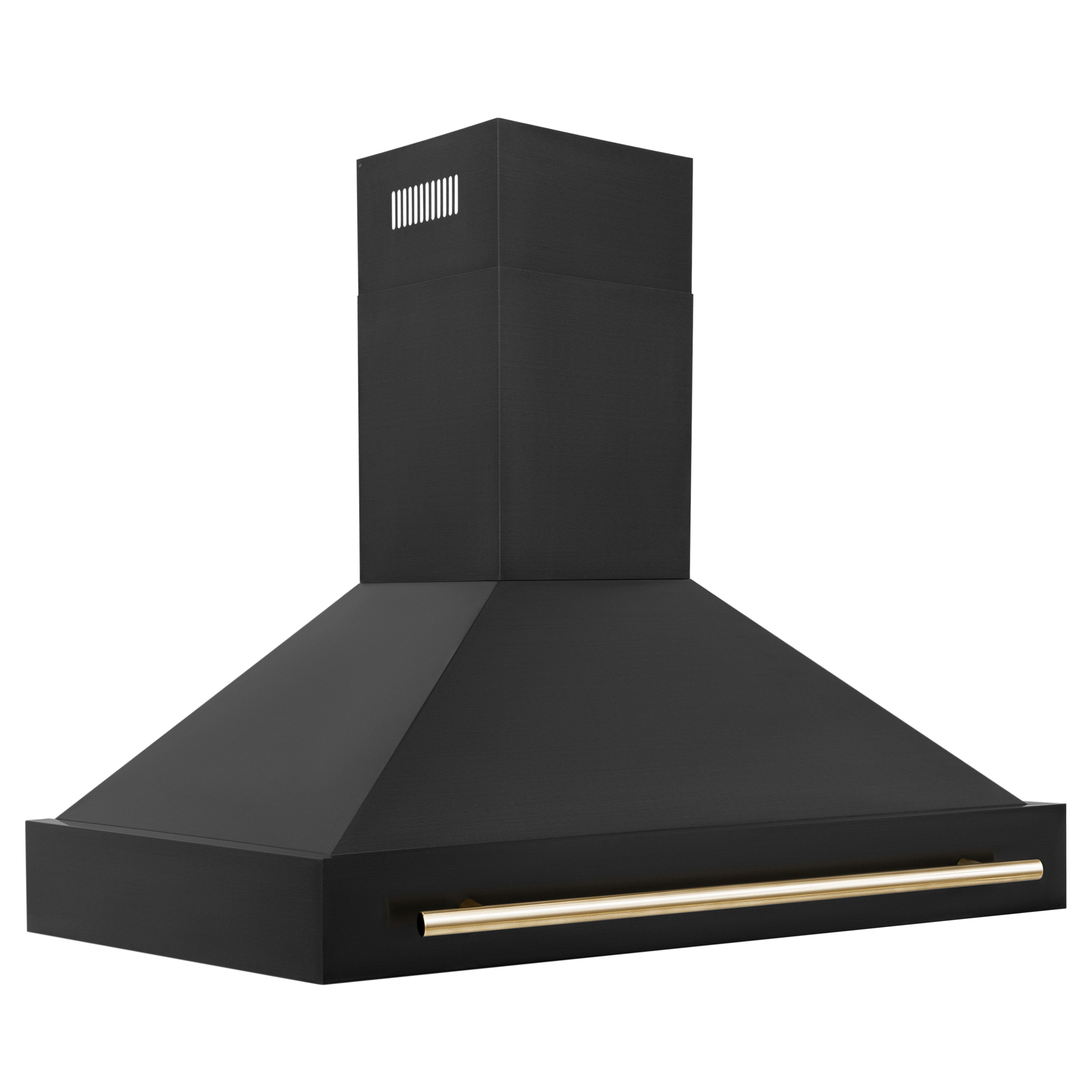 ZLINE 48 in. Wall Mount Range Hood Black Stainless Steel Gold Handle 400 CFM (BS655Z-48-G)