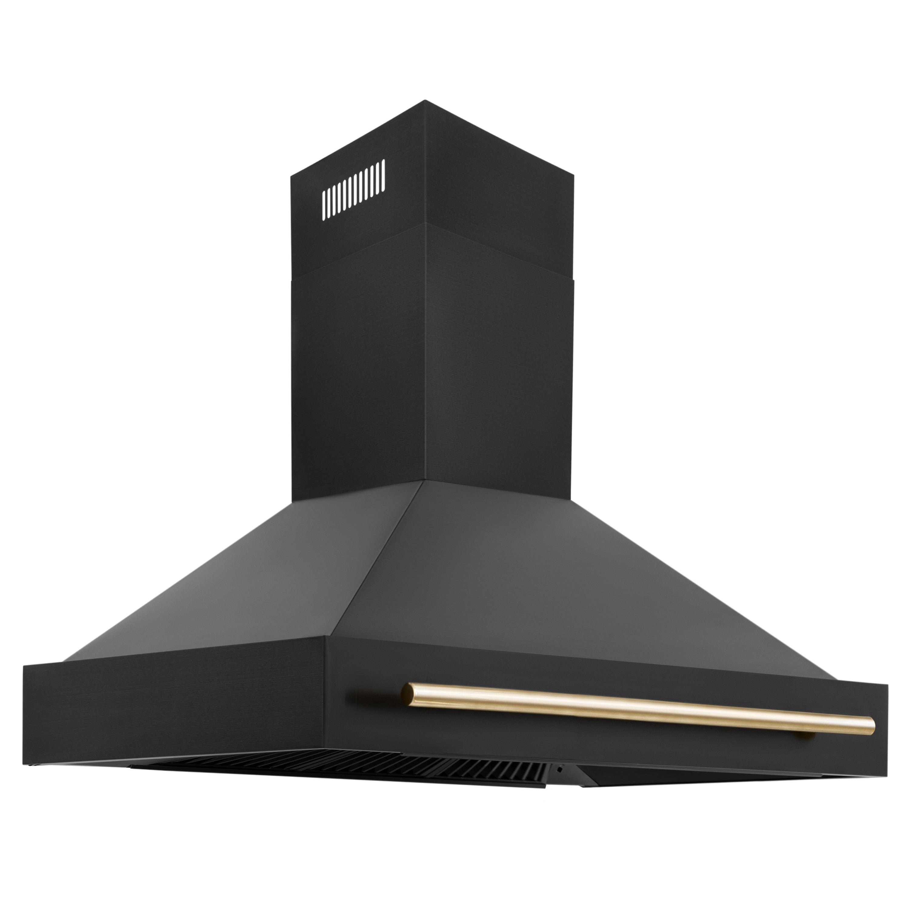 ZLINE 48 in. Wall Mount Range Hood Black Stainless Steel Gold Handle 400 CFM (BS655Z-48-G)