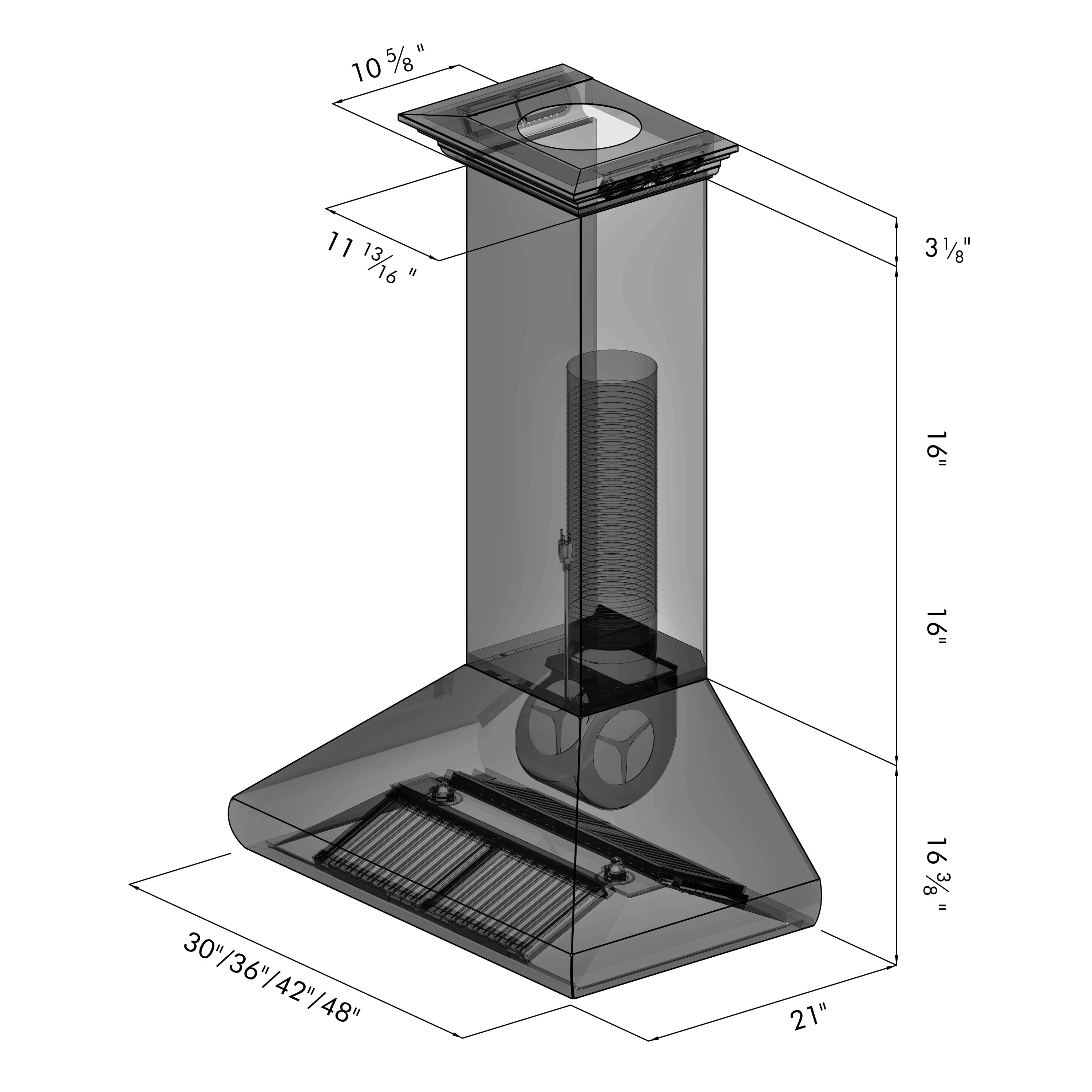 ZLINE 48 in Wall Mount Range Hood Convertible Vent Stainless Steel Crown Molding 587CRN-48