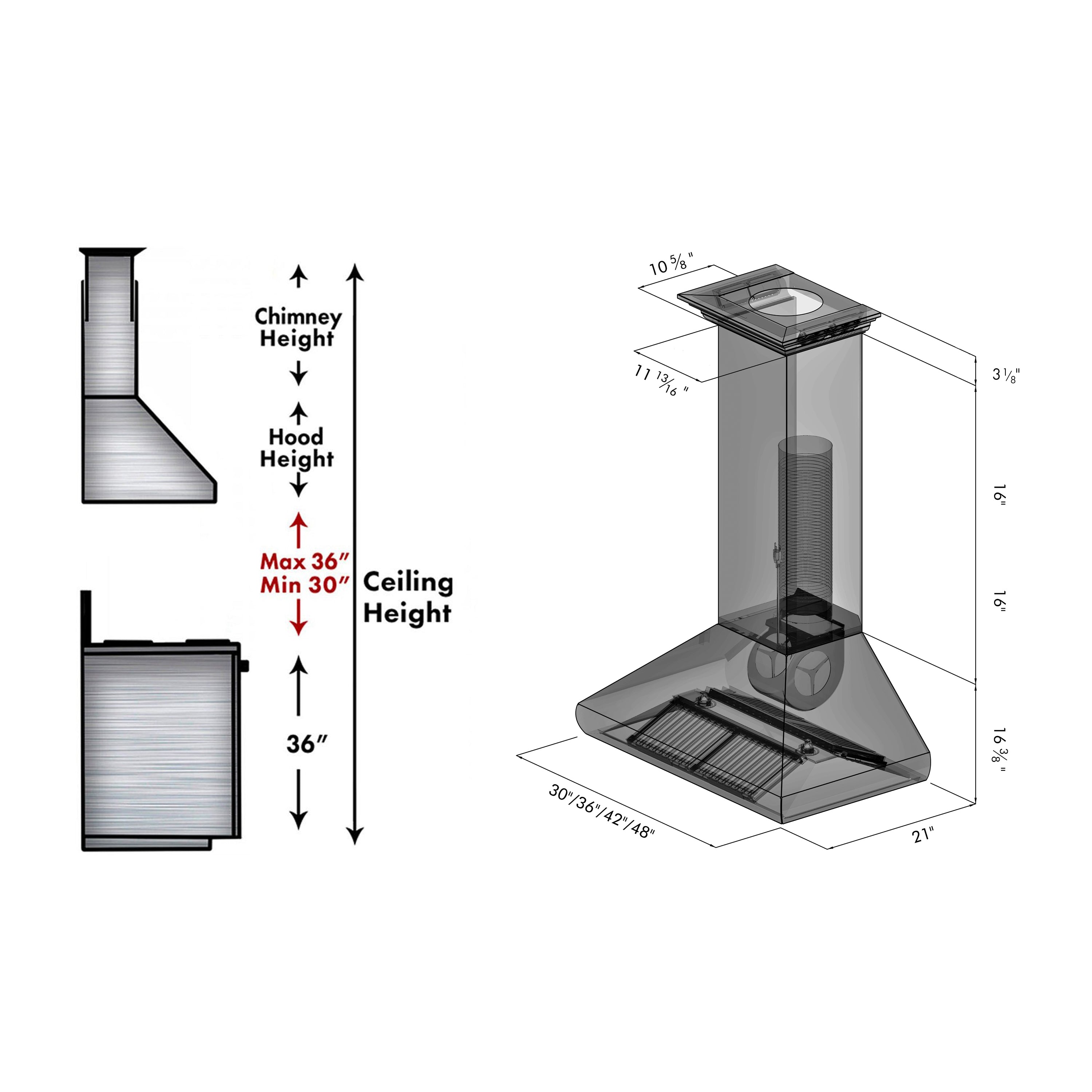 ZLINE 48 in Wall Mount Range Hood Convertible Vent Stainless Steel Crown Molding 587CRN-48