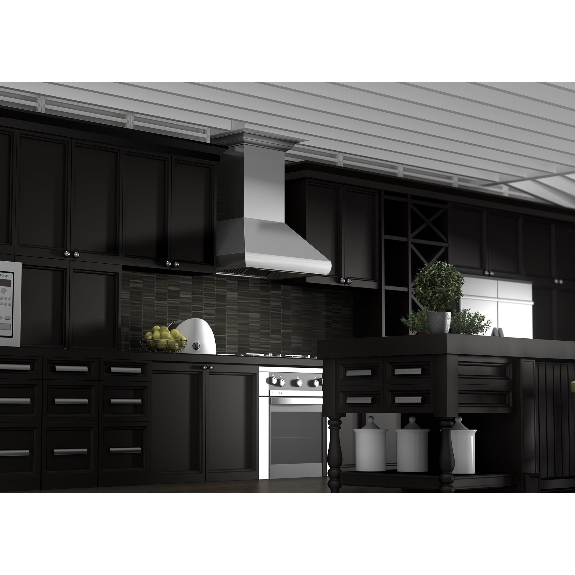 ZLINE 48 in Wall Mount Range Hood Convertible Vent Stainless Steel Crown Molding 587CRN-48