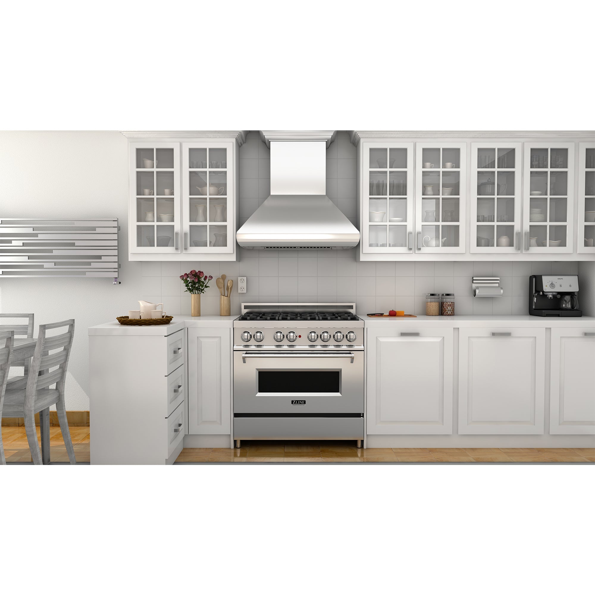 ZLINE 48 in Wall Mount Range Hood Convertible Vent Stainless Steel Crown Molding 587CRN-48
