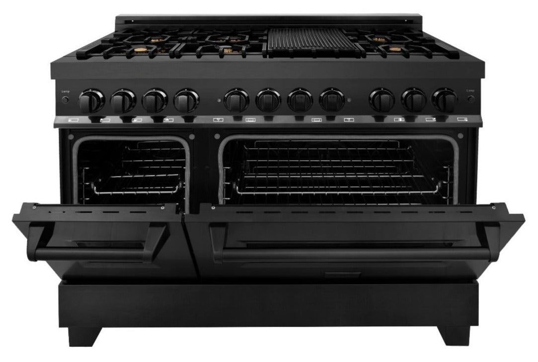 ZLINE Appliance Package - 48 In. Dual Fuel Range, Range Hood, Dishwasher in Black Stainless Steel, 3KP-RABRH48-DWV