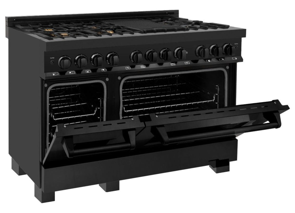 ZLINE Appliance Package - 48 In. Dual Fuel Range, Range Hood, Dishwasher in Black Stainless Steel, 3KP-RABRH48-DWV