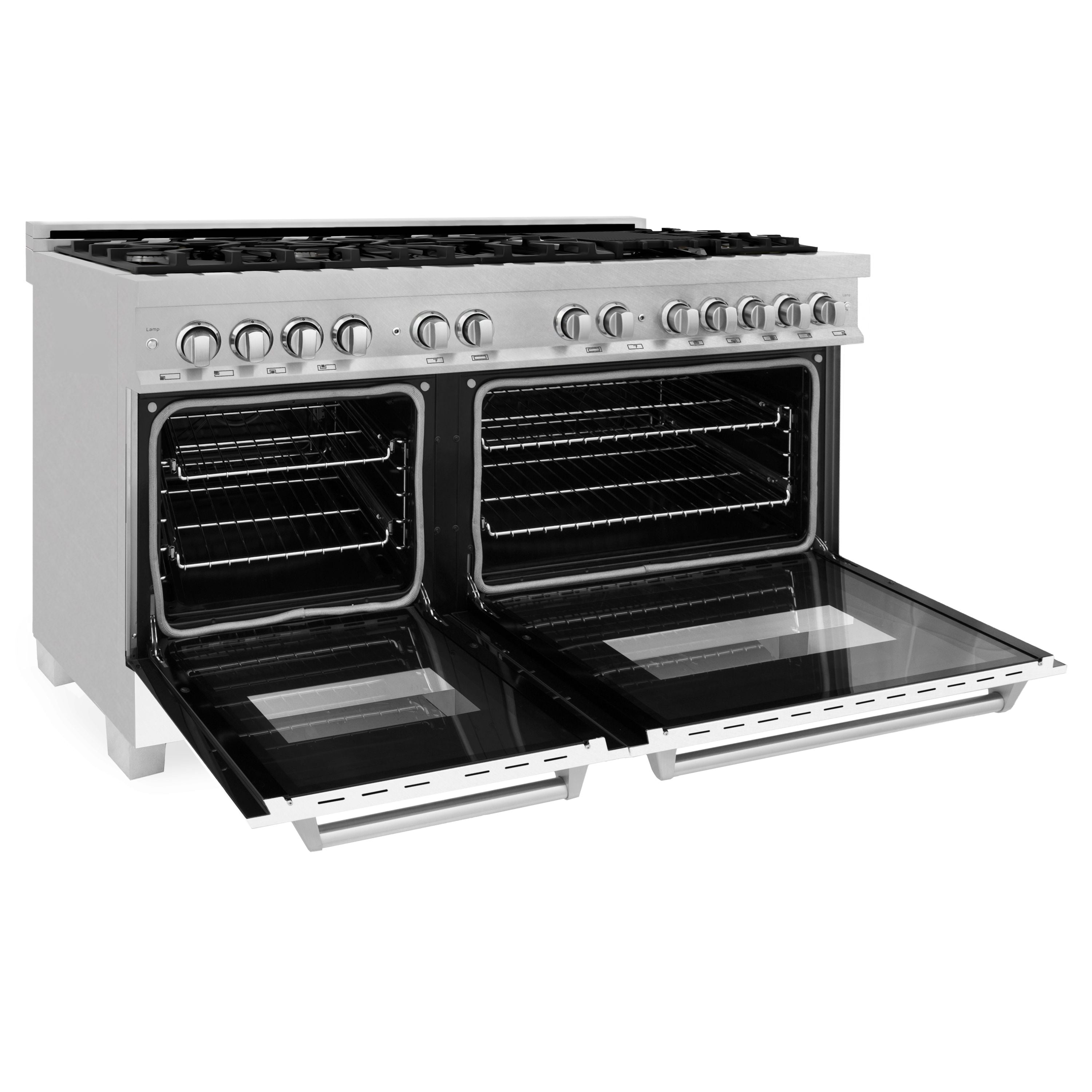 ZLINE 60 in. 7.4 cu. ft. Legacy Dual Fuel Range with 9 Burner Gas Cooktop and Double Electric Convection Ovens in Satin Stainless Steel with White Matte Doors (RAS-WM-60)