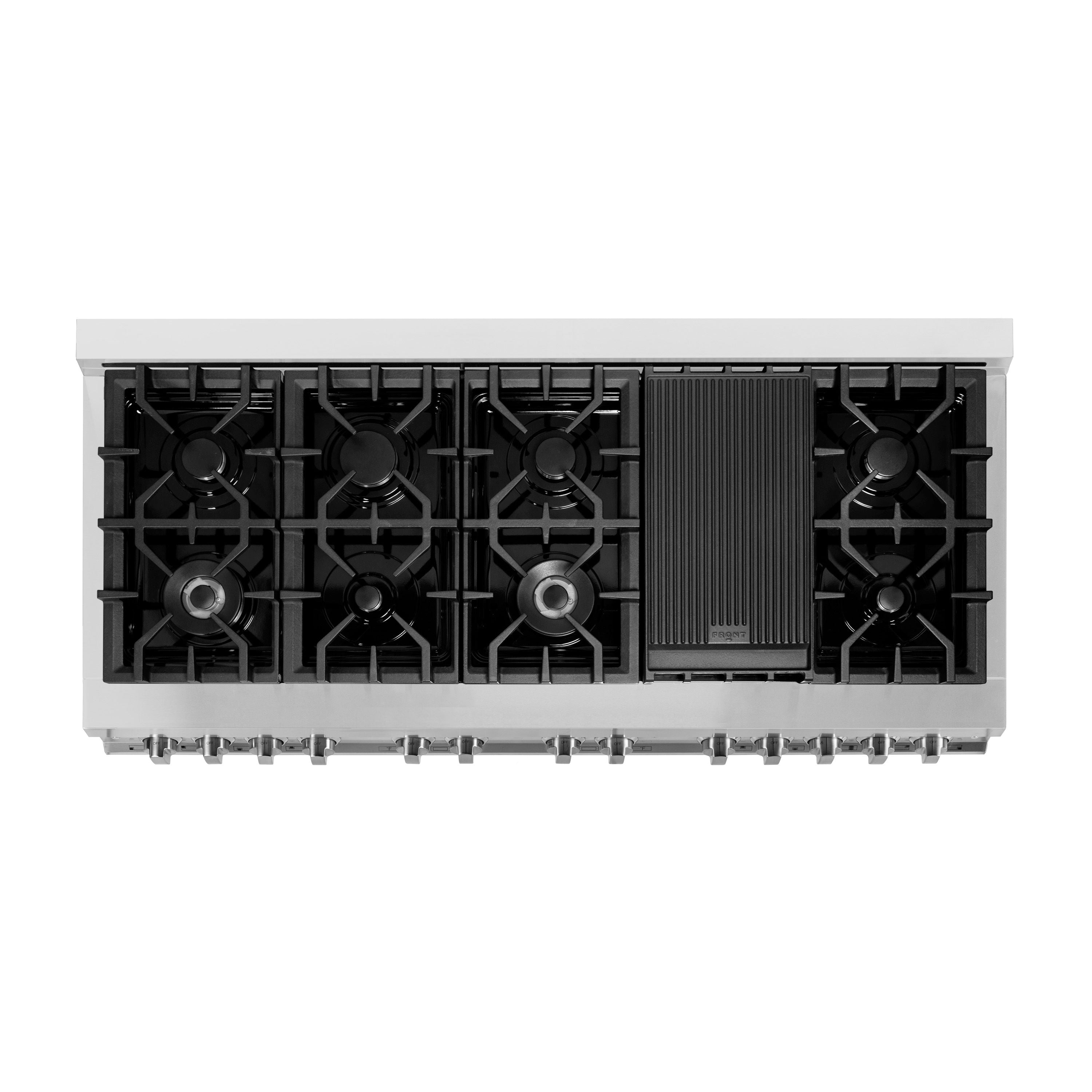 ZLINE 60 in. 7.4 cu. ft. Legacy Dual Fuel Range with 9 Burner Gas Cooktop and Double Electric Convection Ovens in Satin Stainless Steel with White Matte Doors (RAS-WM-60)