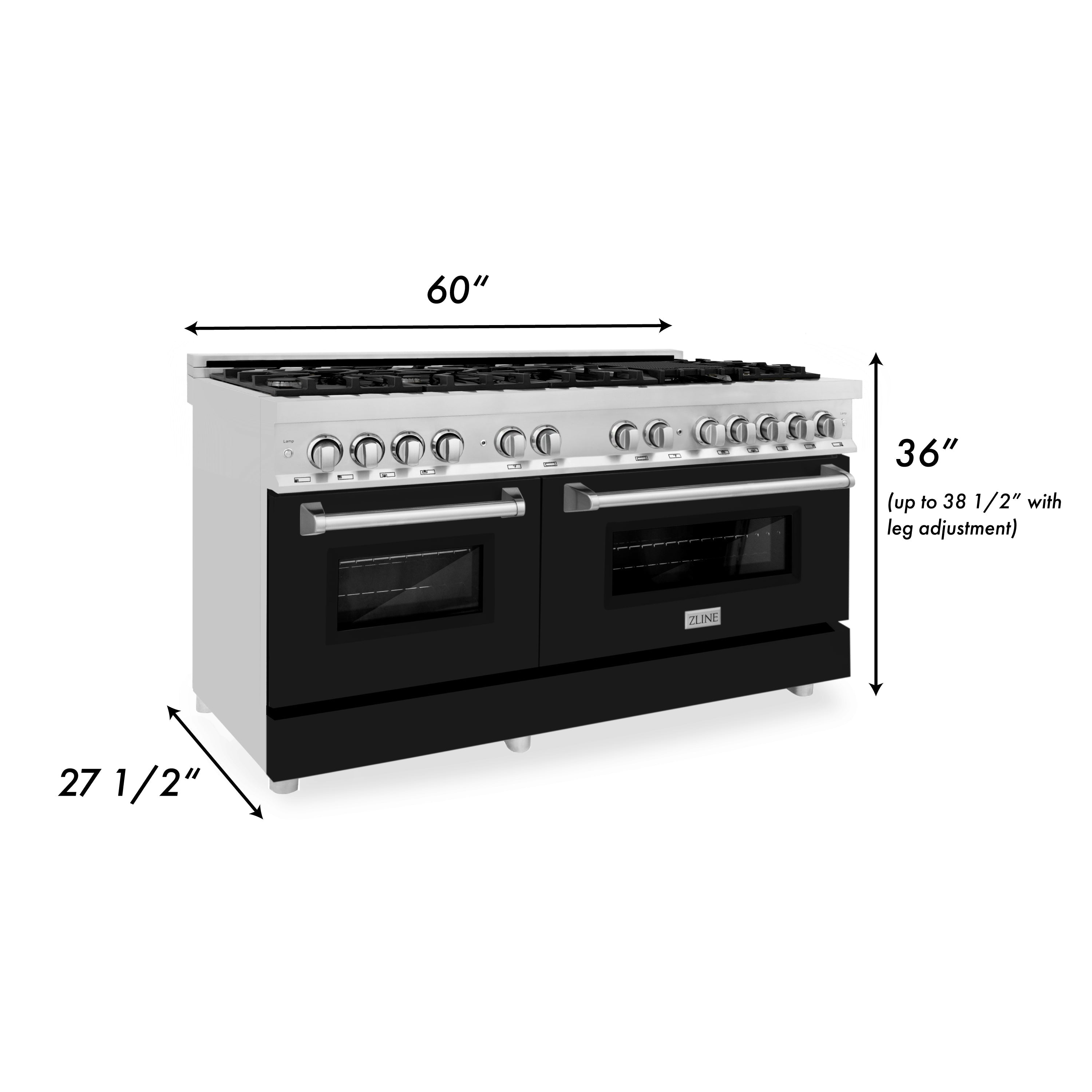 ZLINE 60-Inch Dual Fuel Professional Range with Gas Cooktop and Electric Convection Oven in Stainless Steel with Black Matte Door (RA-BLM-60)