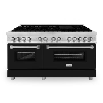 ZLINE 60-Inch Dual Fuel Professional Range with Gas Cooktop and Electric Convection Oven in Stainless Steel with Black Matte Door (RA-BLM-60)