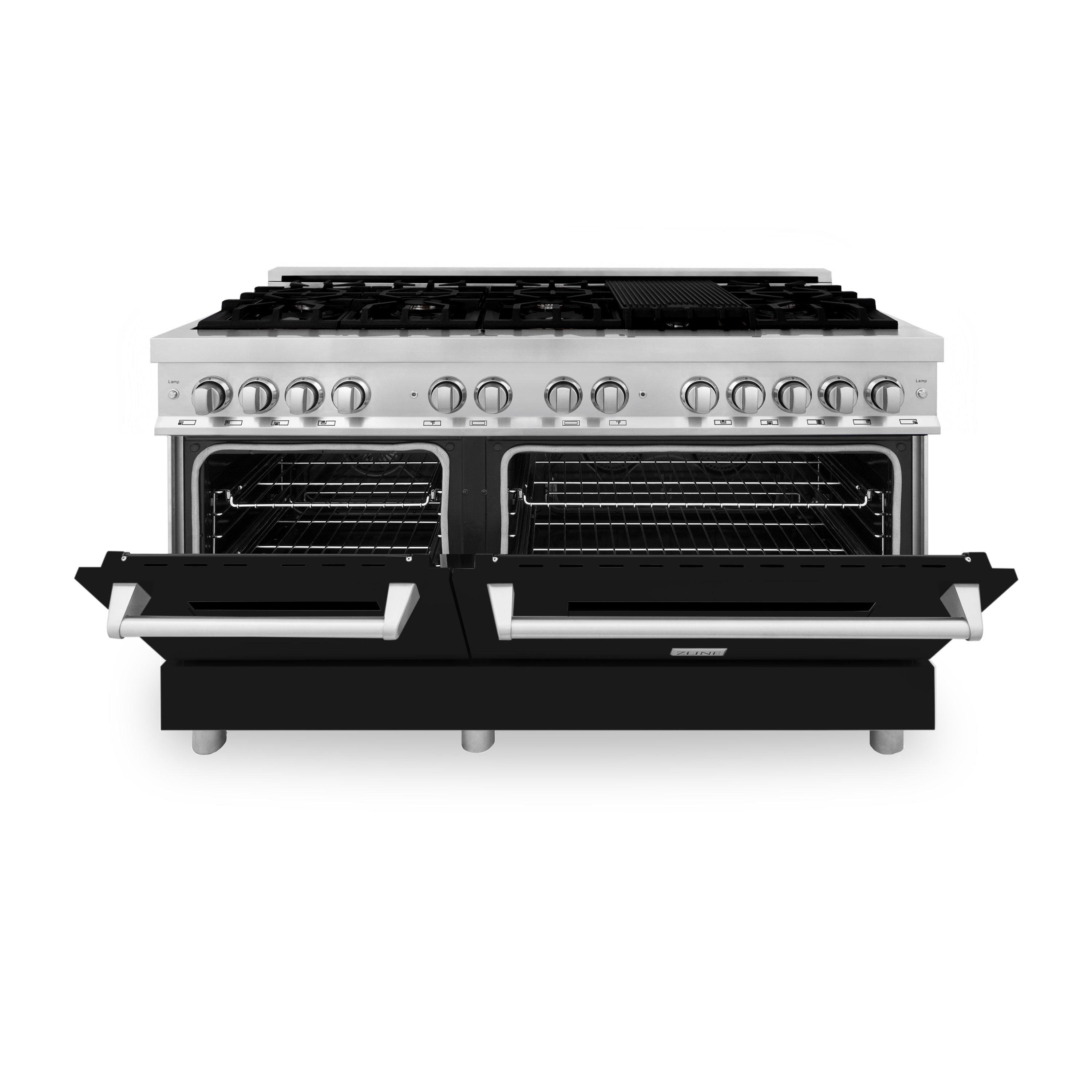 ZLINE 60-Inch Dual Fuel Professional Range with Gas Cooktop and Electric Convection Oven in Stainless Steel with Black Matte Door (RA-BLM-60)