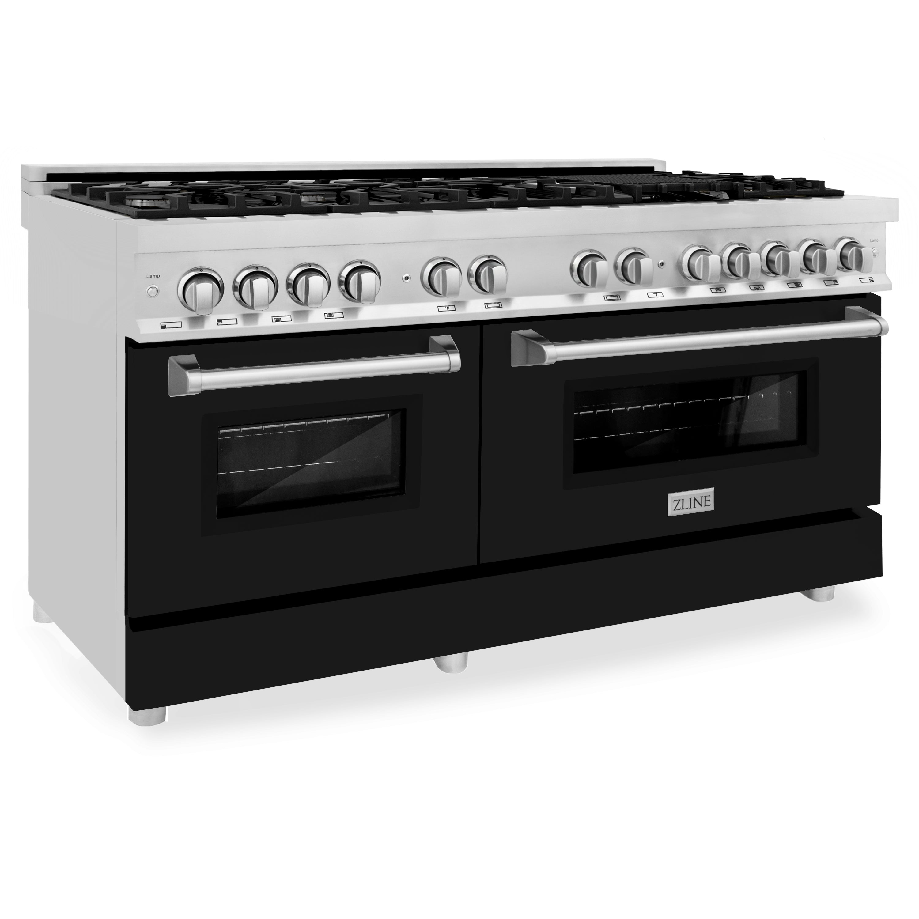 ZLINE 60-Inch Dual Fuel Professional Range with Gas Cooktop and Electric Convection Oven in Stainless Steel with Black Matte Door (RA-BLM-60)