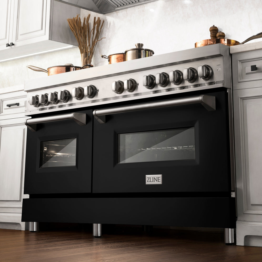 ZLINE 60-Inch Dual Fuel Professional Range with Gas Cooktop and Electric Convection Oven in Stainless Steel with Black Matte Door (RA-BLM-60)