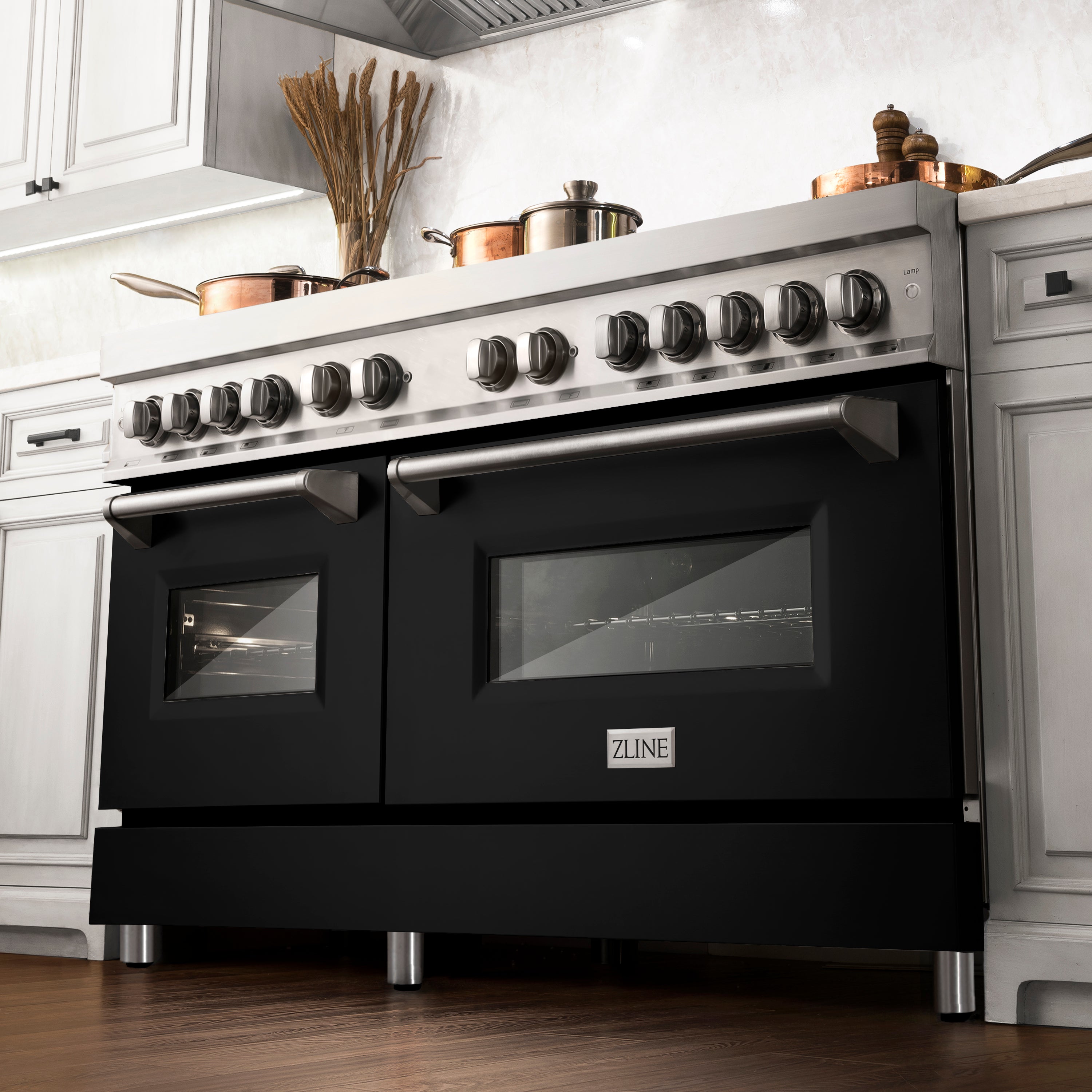ZLINE 60-Inch Dual Fuel Professional Range with Gas Cooktop and Electric Convection Oven in Stainless Steel with Black Matte Door (RA-BLM-60)