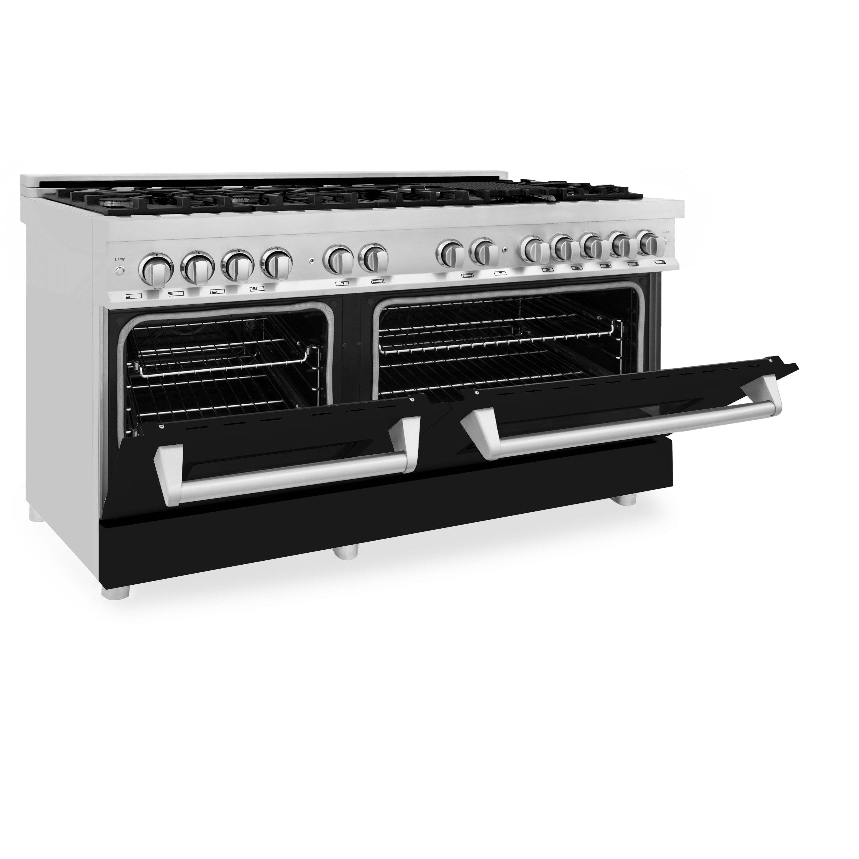 ZLINE 60-Inch Dual Fuel Professional Range with Gas Cooktop and Electric Convection Oven in Stainless Steel with Black Matte Door (RA-BLM-60)
