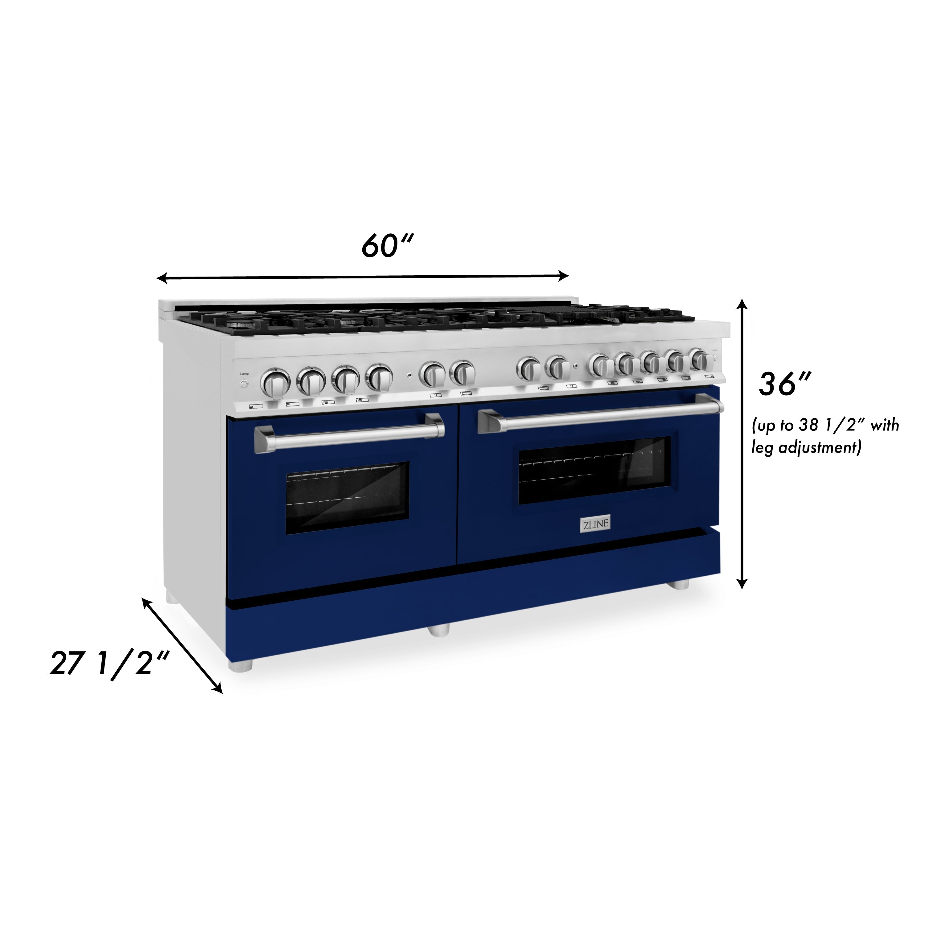 ZLINE 60-Inch Dual Fuel Professional Range with Gas Cooktop and Electric Convection Oven in Stainless Steel with Blue Gloss Door (RA-BG-60)