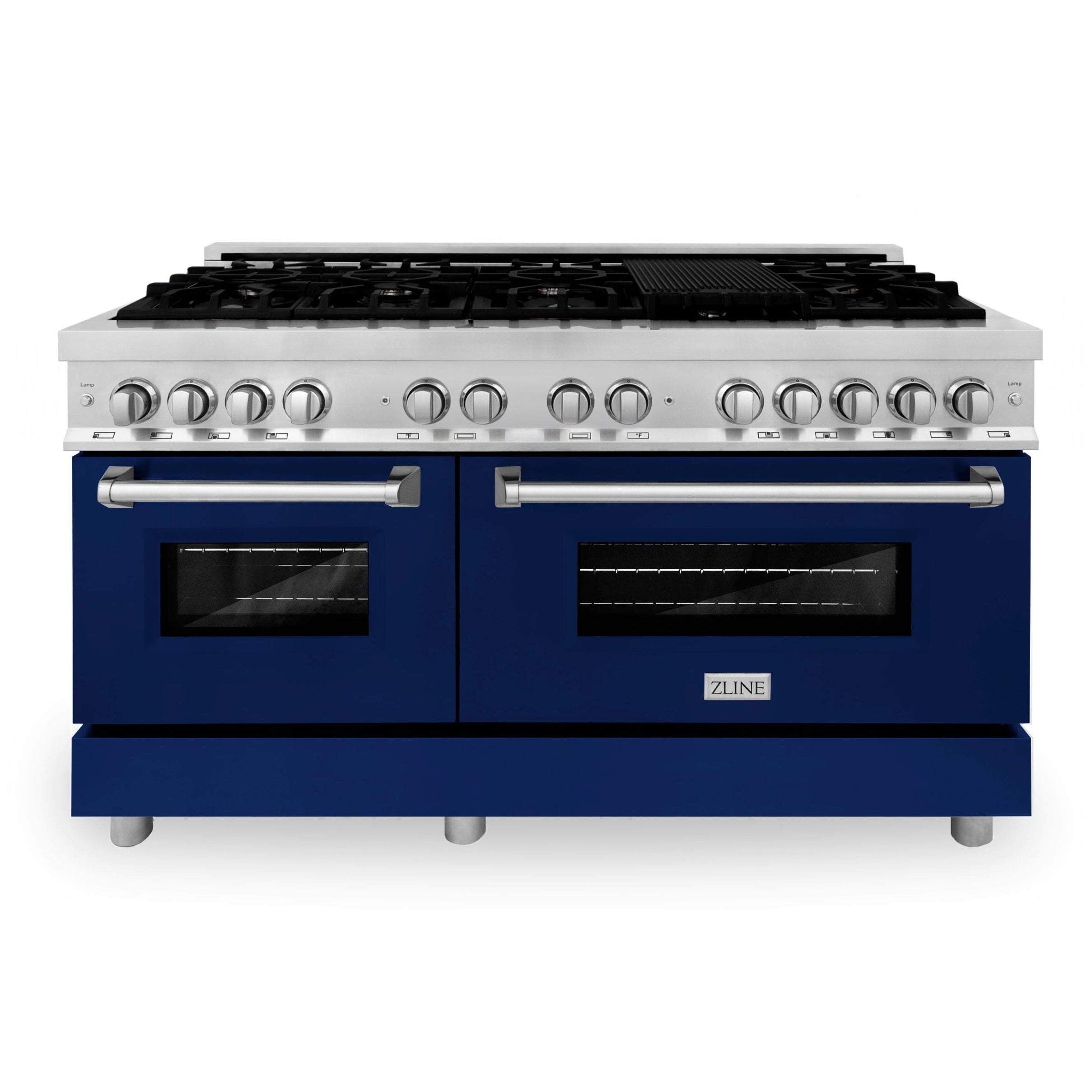 ZLINE 60-Inch Dual Fuel Professional Range with Gas Cooktop and Electric Convection Oven in Stainless Steel with Blue Gloss Door (RA-BG-60)