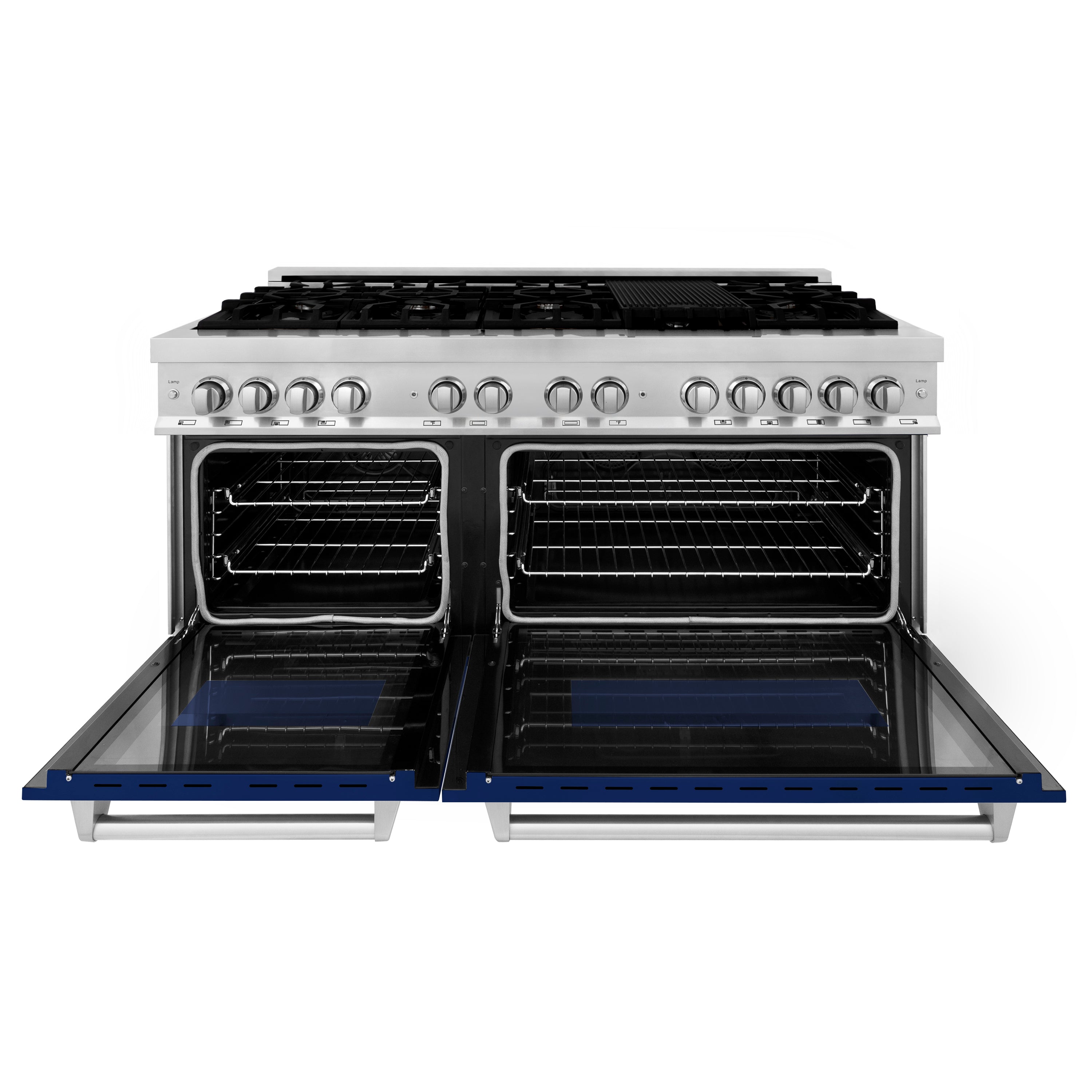 ZLINE 60-Inch Dual Fuel Professional Range with Gas Cooktop and Electric Convection Oven in Stainless Steel with Blue Gloss Door (RA-BG-60)