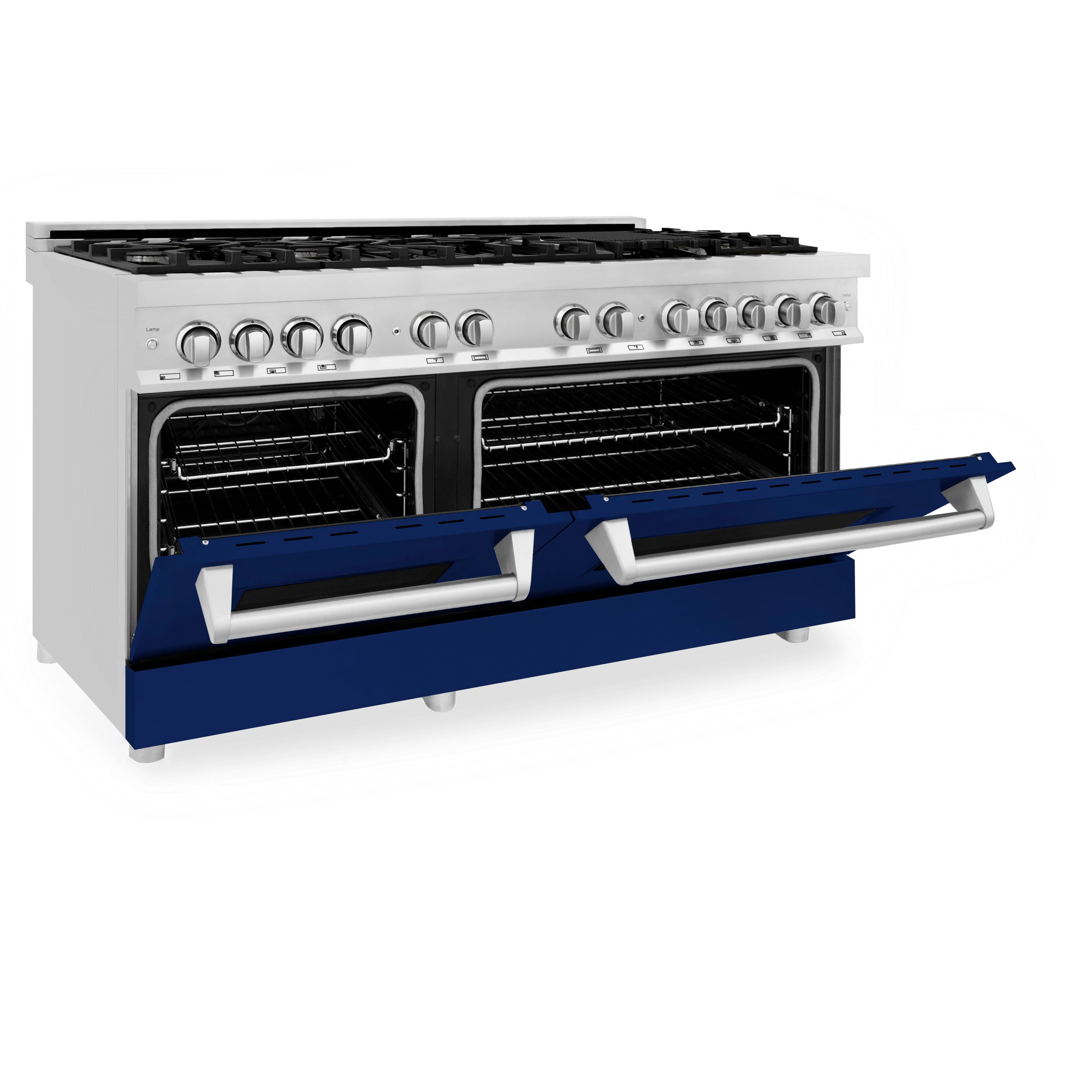 ZLINE 60-Inch Dual Fuel Professional Range with Gas Cooktop and Electric Convection Oven in Stainless Steel with Blue Gloss Door (RA-BG-60)