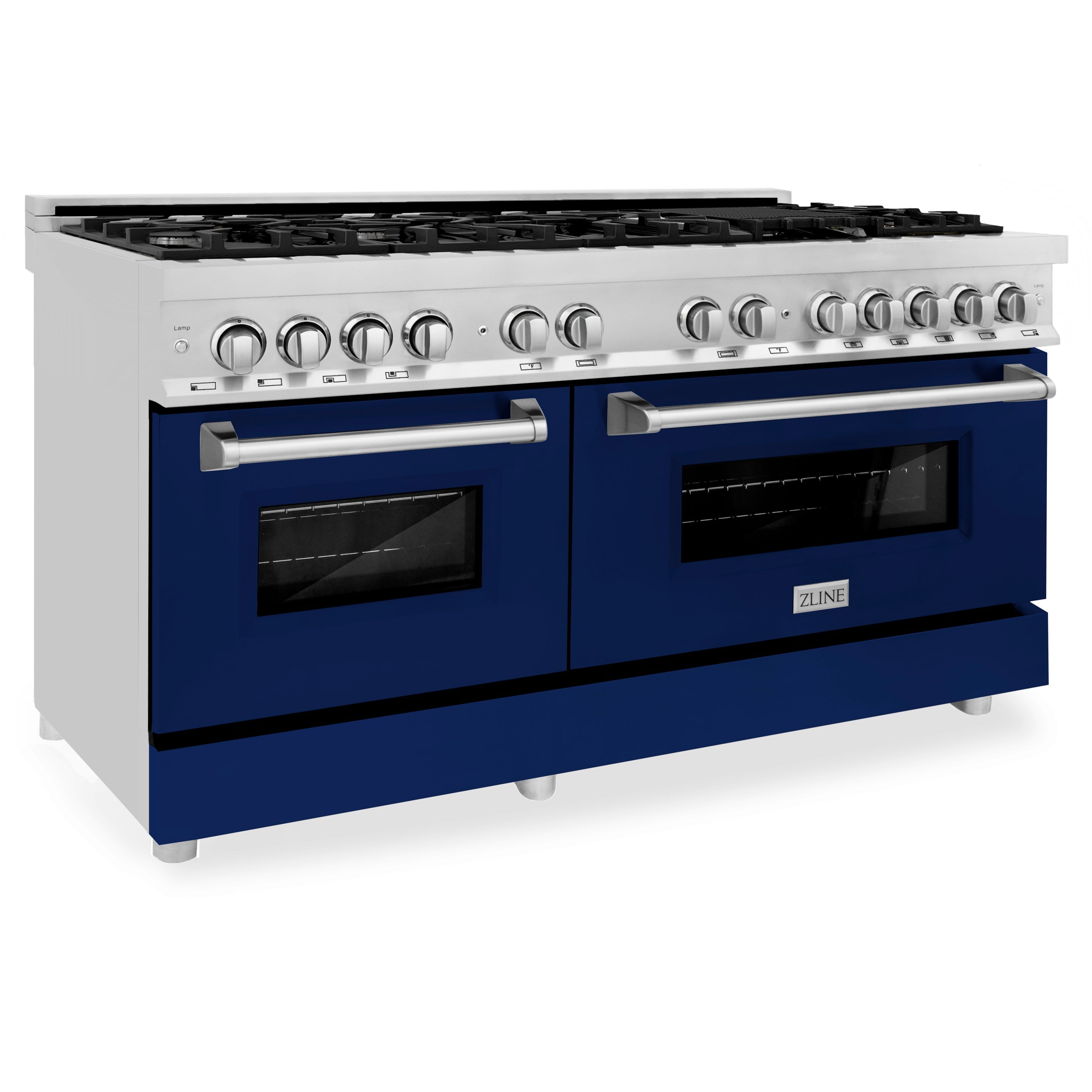 ZLINE 60-Inch Dual Fuel Professional Range with Gas Cooktop and Electric Convection Oven in Stainless Steel with Blue Gloss Door (RA-BG-60)