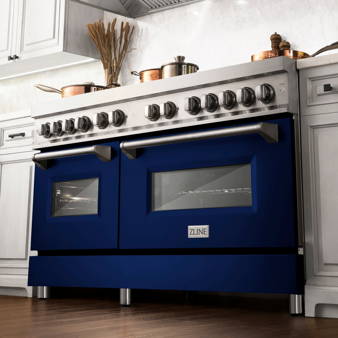 ZLINE 60-Inch Dual Fuel Professional Range with Gas Cooktop and Electric Convection Oven in Stainless Steel with Blue Gloss Door (RA-BG-60)